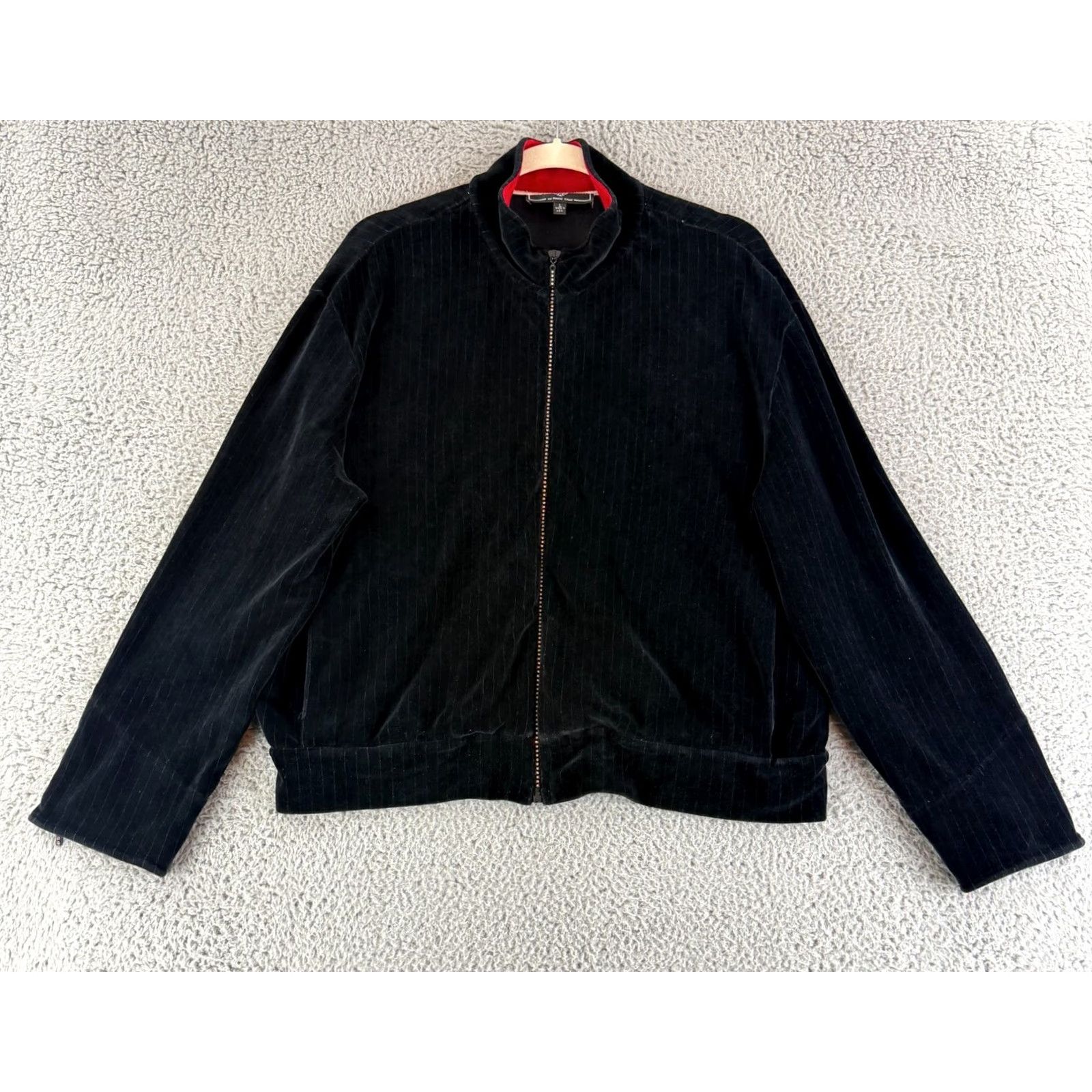 St. John St. John Sport Track Jacket Womens Large Velour Black Pinstripe Full Zip LS VTG Size L / US 10 / IT 46 - 2 Thumbnail