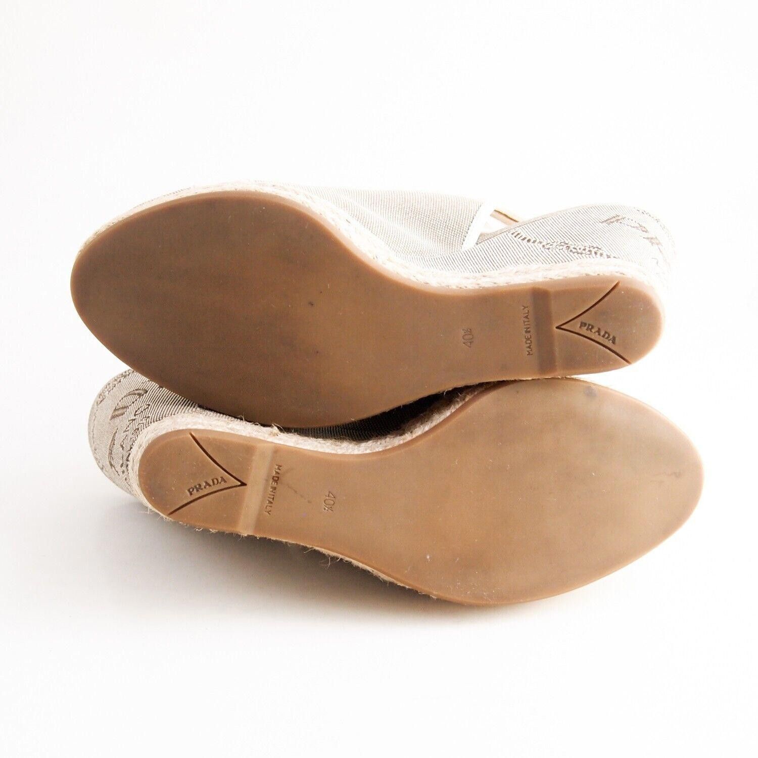 Prada Prada Wedge Sandals Brown Canvas Leather US 10.5 EU 40.5 Size US 10.5 / IT 40.5 - 6 Thumbnail