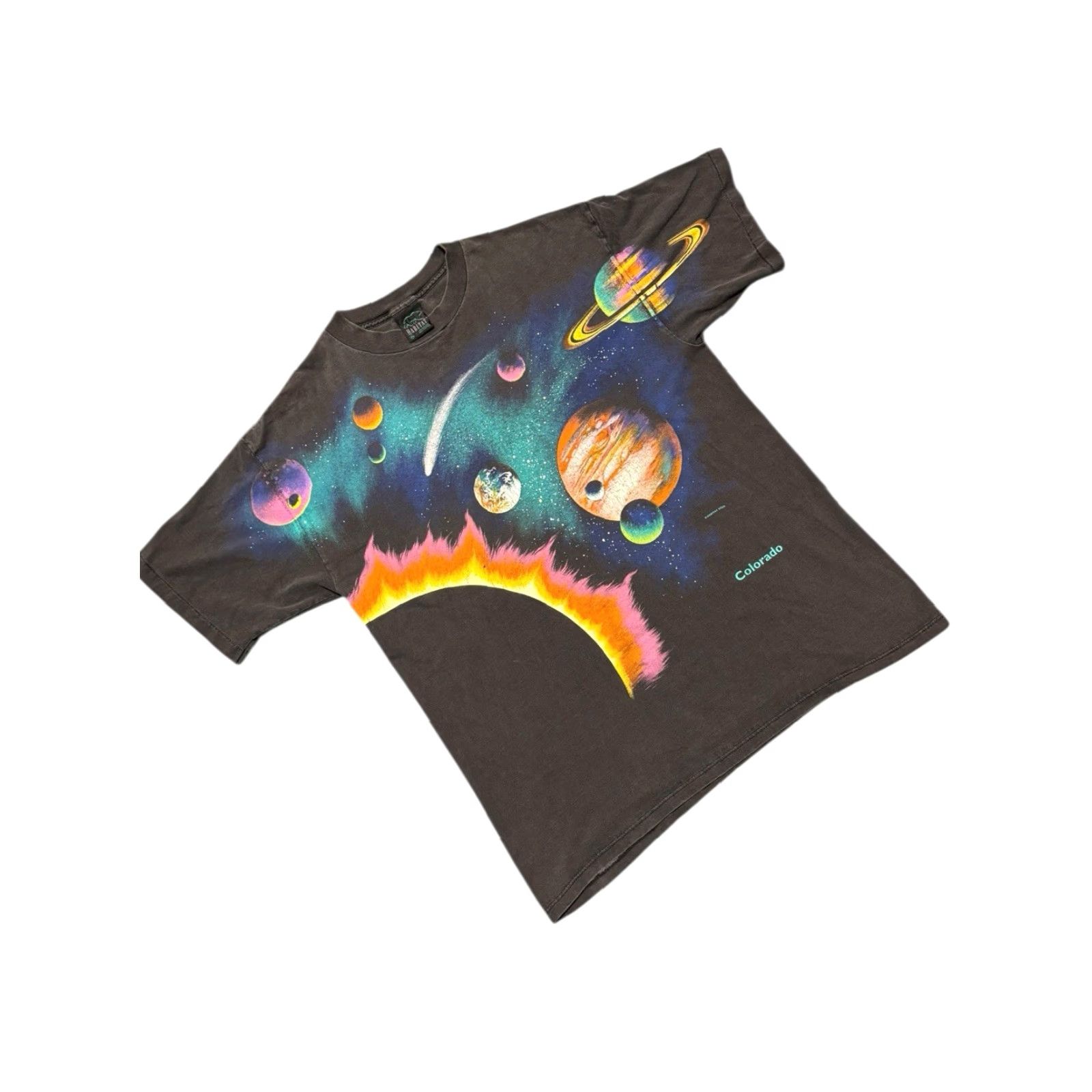 Vintage VINTAGE 90s SPACE PLANETS T SHIRT AOP SINGLE STITCH BLACK XL MADE IN USA BLUE Size US XL / EU 56 / 4 - 3 Thumbnail