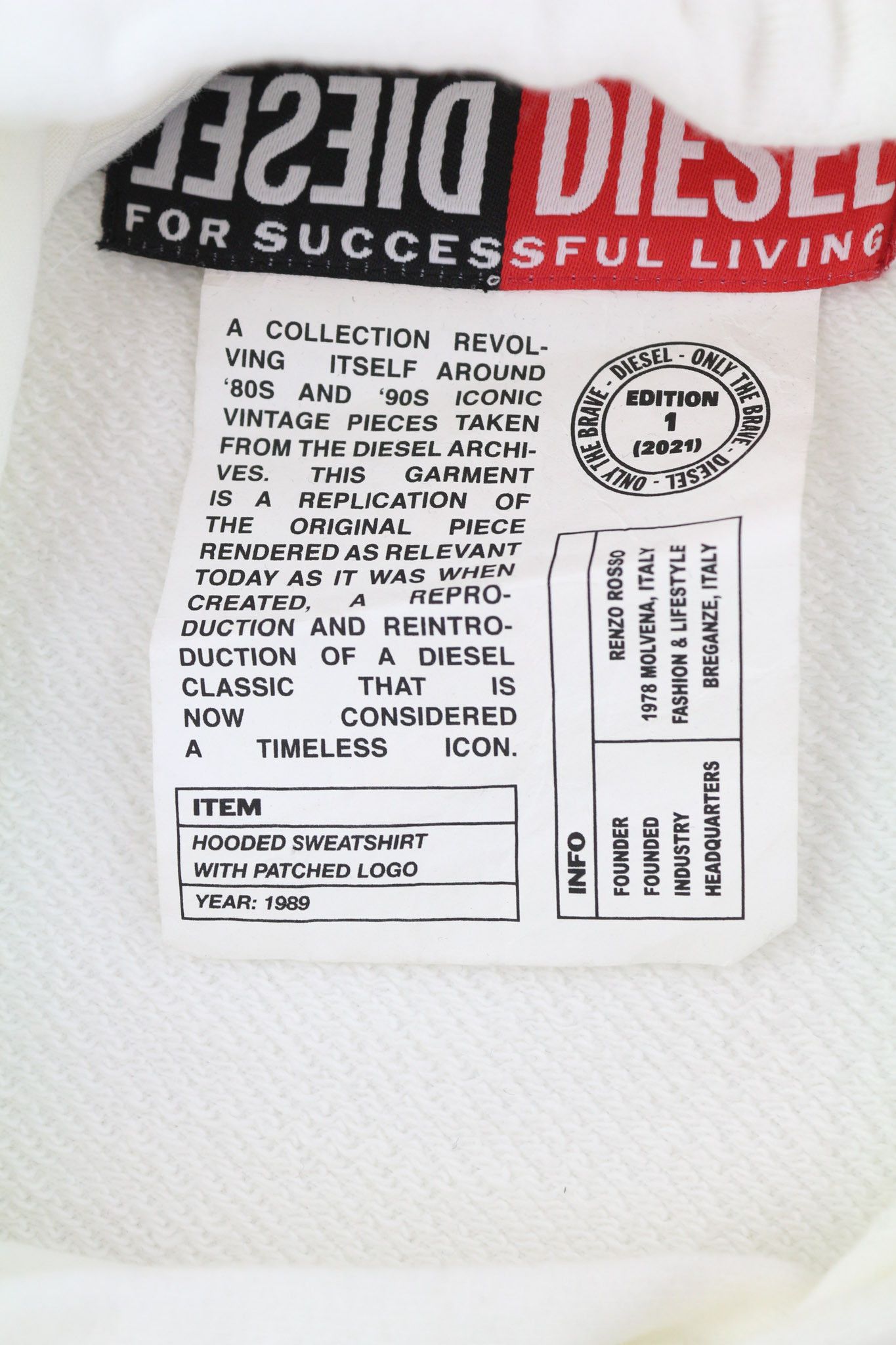 Diesel D4D-21 Men Hoodie L White Cotton Pullover Kangaroo 40101 Size US L / EU 52-54 / 3 - 14 Thumbnail