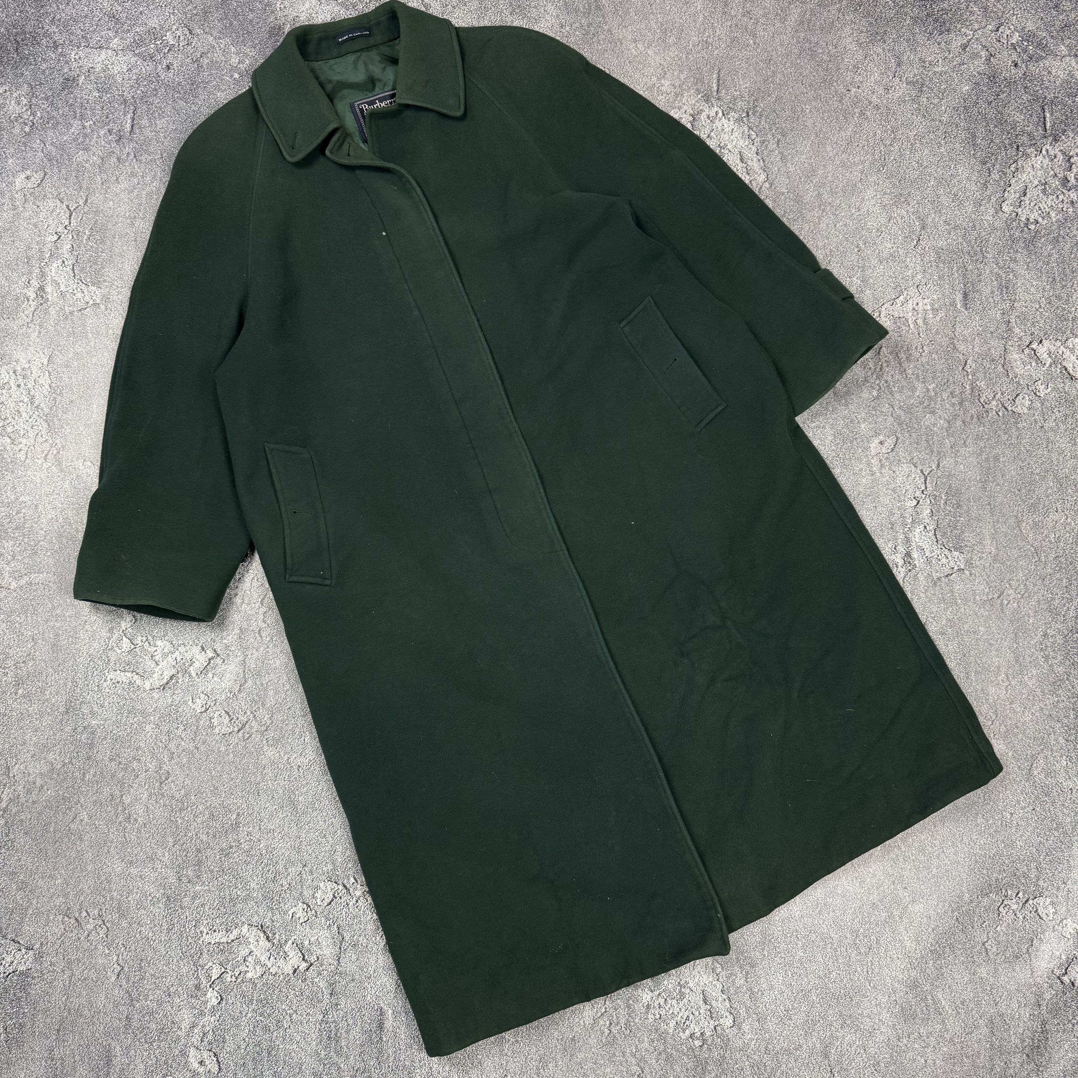 Vintage Burberry Nova Check Wool Cashmere Trench Coat Green