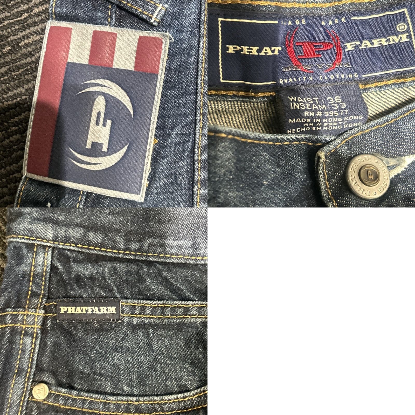 Phat Farm VINTAGE Phat Farm Jeans Baggy 90s Grunge Hip Hop Blue Denim 34x33 Wide-Leg 5-Pocket Mens Size US 34 / EU 50 - 8 Thumbnail