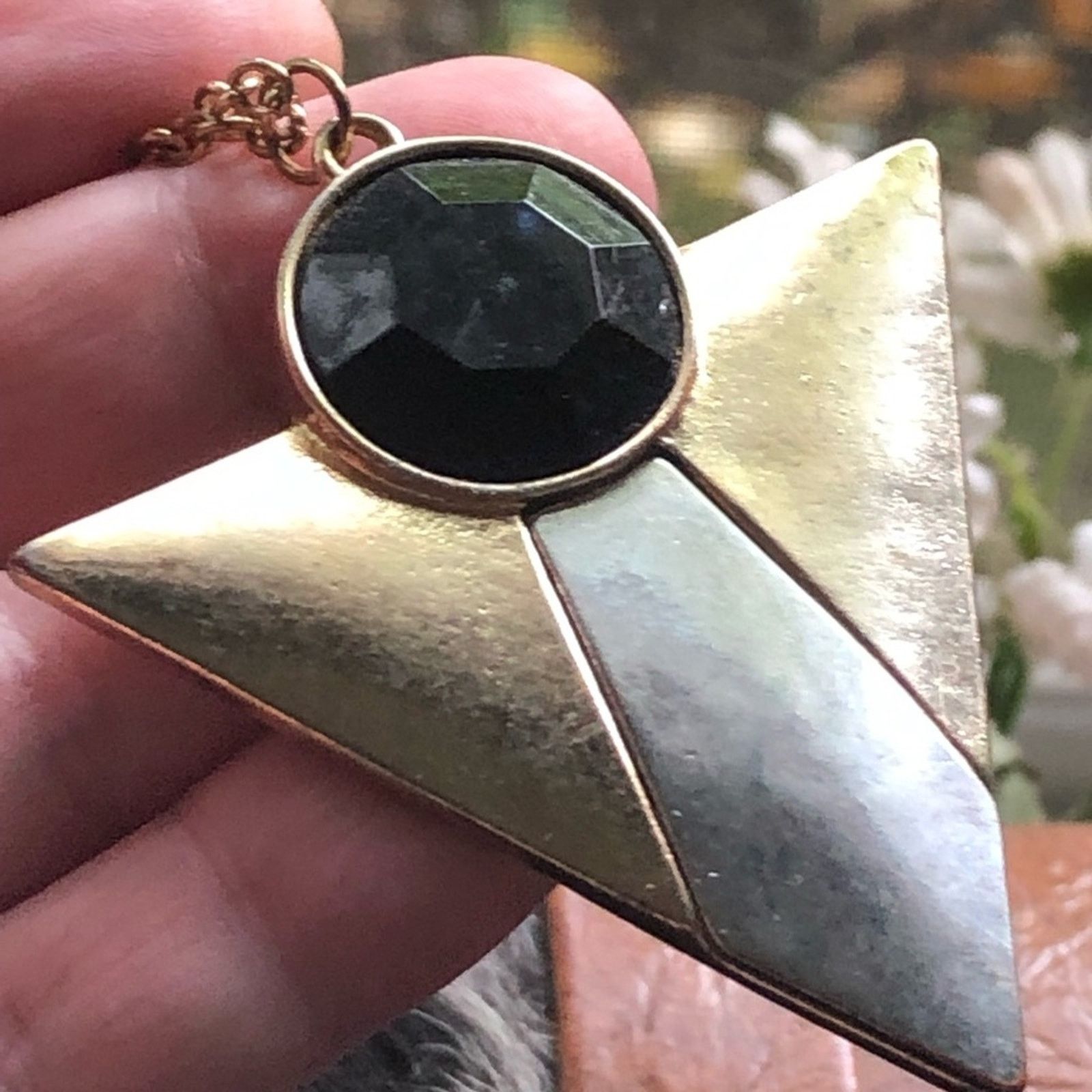 Jewelry Tri-tone dagger style amulet faceted stone necklace Size ONE SIZE - 2 Thumbnail