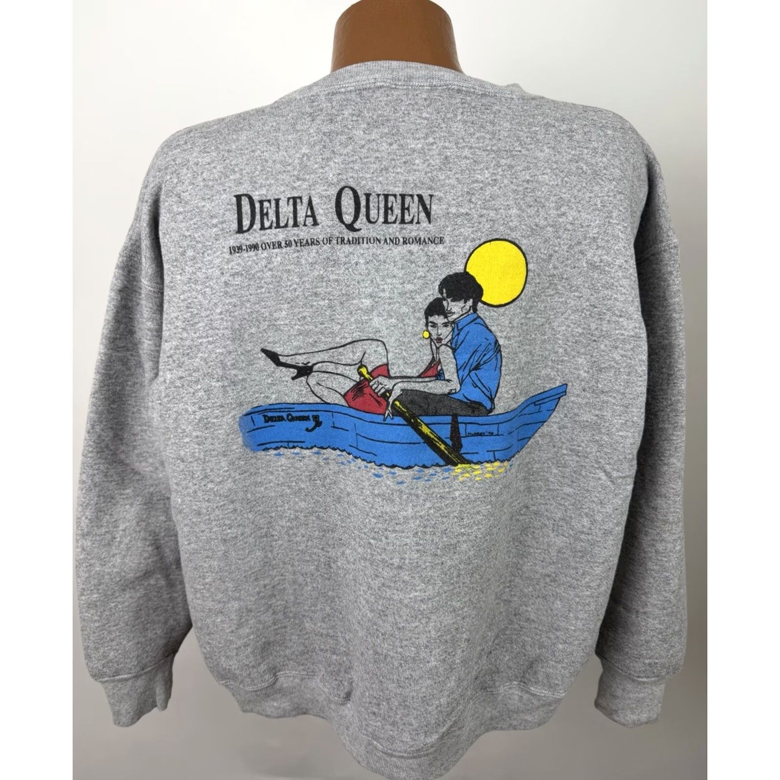 Delta VINTAGE Delta Sweatshirt Mens XL Heather Gray Tri-blend Crewneck Graphic Print Dark Fraternity Delta Tau 80s 90s Retro Preppy Grunge Size US XL / EU 56 / 4 - 2 Thumbnail
