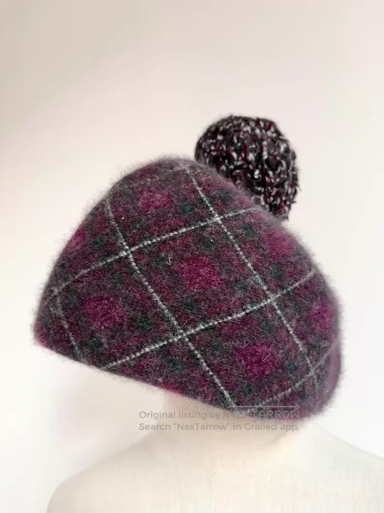 Vivienne Westwood Vivienne Westwood Dark Purple Plaid Saturn Beret with Pom Size ONE SIZE - 2 Thumbnail