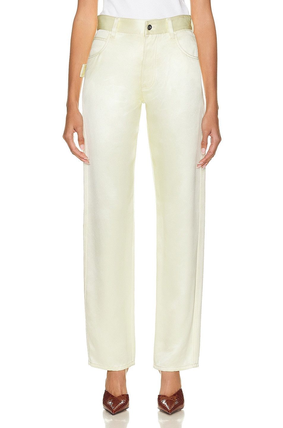 Bottega Veneta o1n1vont0325 Washed Silk Twill Straight Leg Trouser Size 28" / US 6 / IT 42 - 2 Thumbnail