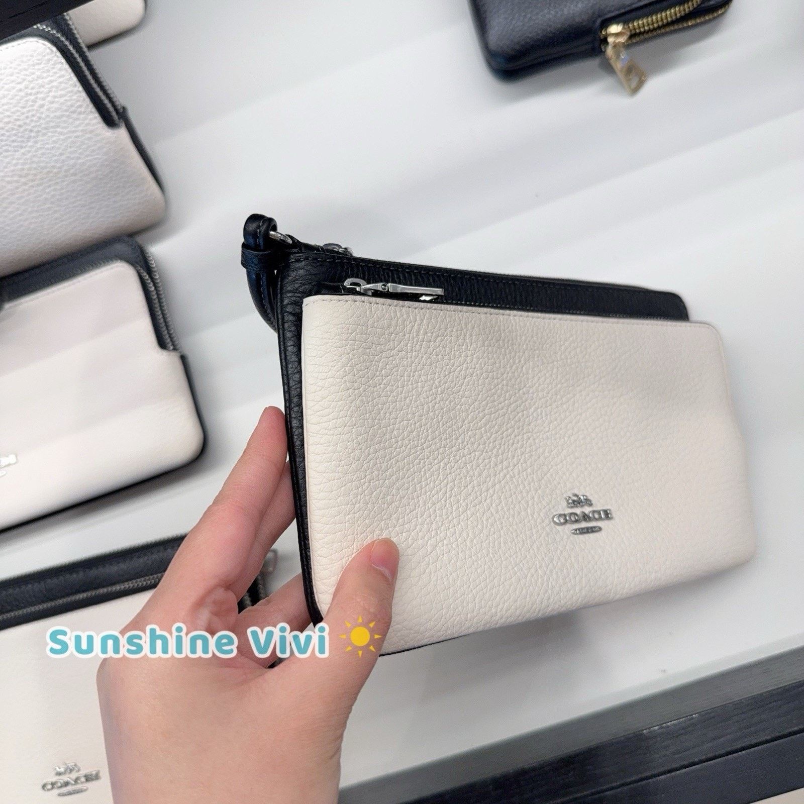 Coach NWT COACH Double Zip Wallet Silver/Chalk Black Leather CU921 Size ONE SIZE - 2 Thumbnail