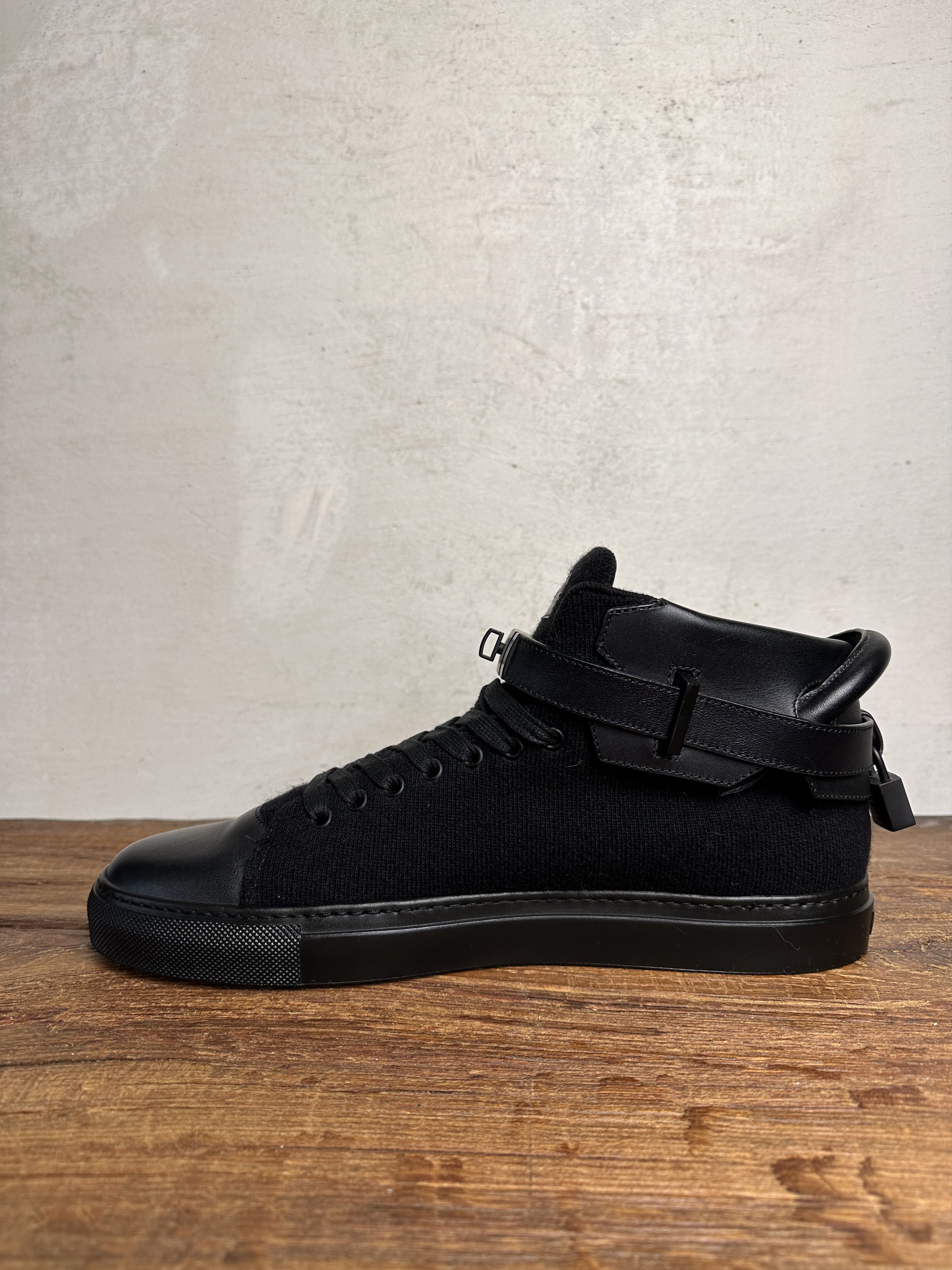 Buscemi Buscemi 100mm Clip Canvas Mid-Top Triple Black Sneakers Size US 12 / EU 45 - 6 Thumbnail