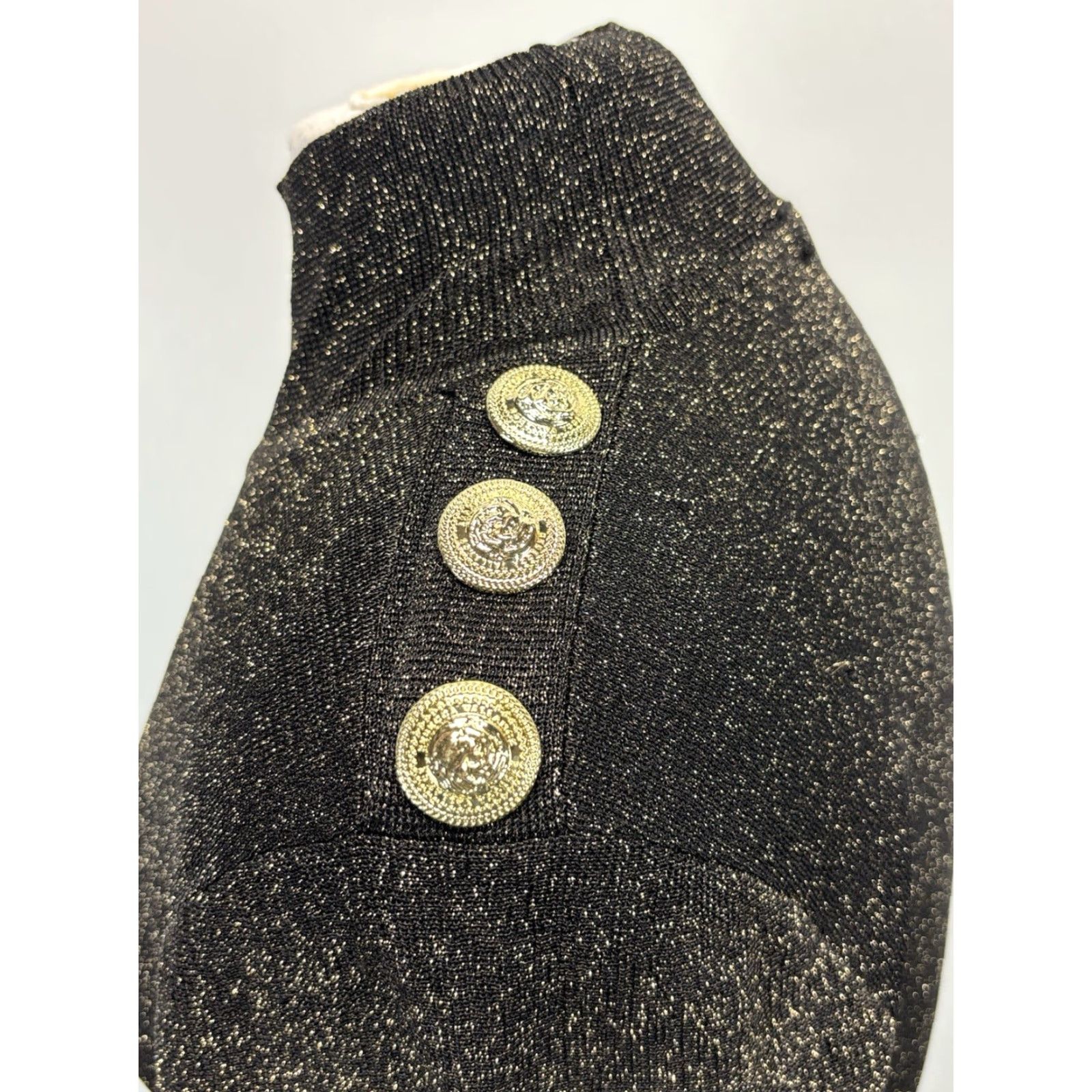 Vintage Rebecca Vallance Mancini Knit Mini Dress Womens Large Black Gold Metallic Flare Size L / US 10 / IT 46 - 7 Thumbnail
