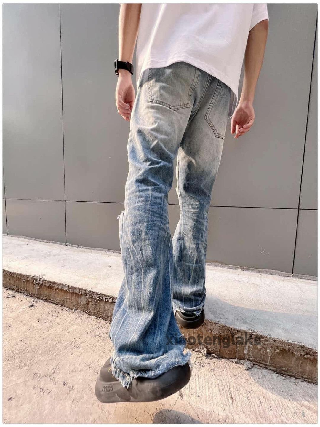 Jean × Vintage washed faded damaged ripped punk grunge flared jeans Size US 30 / EU 46 - 6 Thumbnail