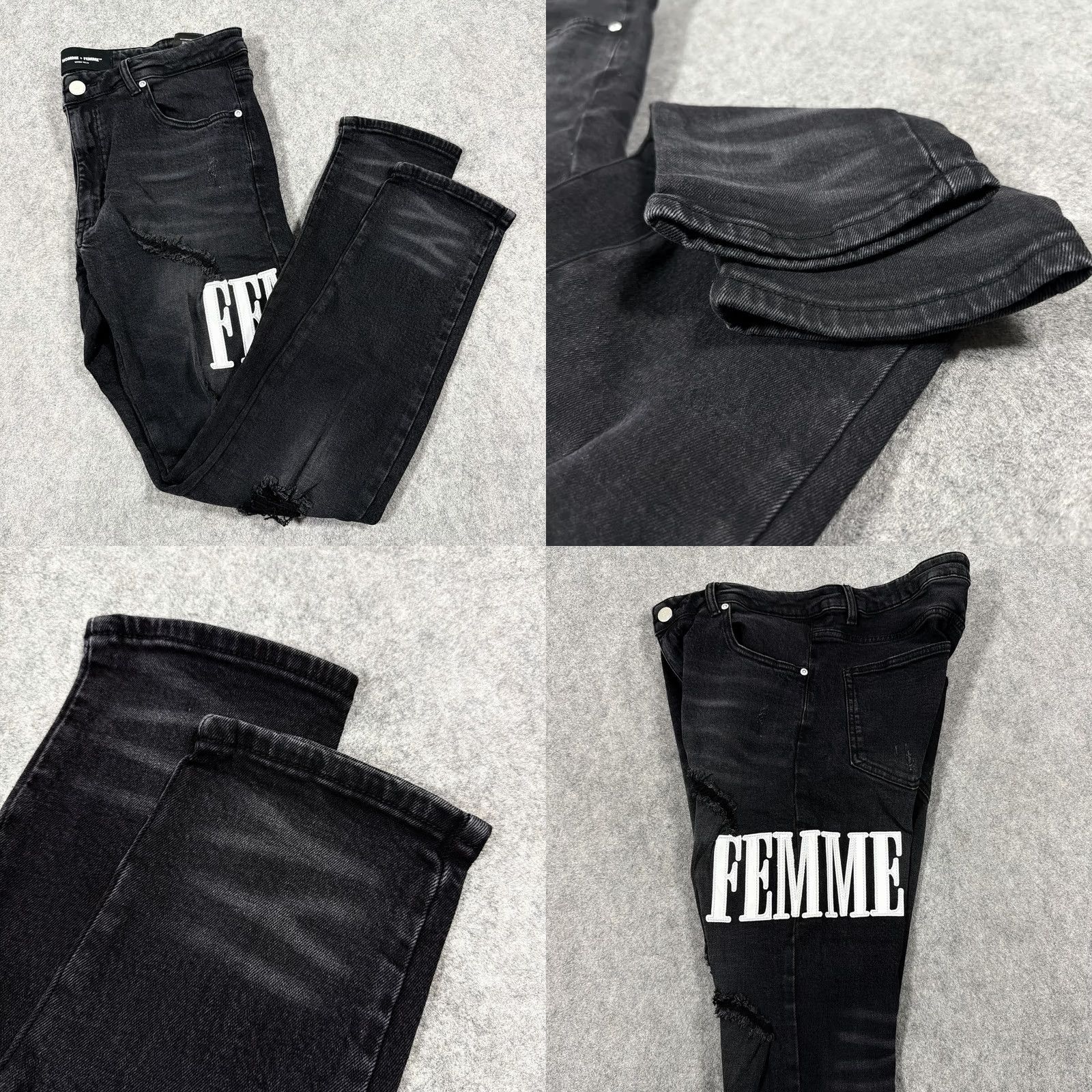 Vintage Homme Femme Patched Distressed Jean Men's Size 34 Black Denim Wear 5-Pocket Regular Rise 10-12in Inseam 30in Charcoal Wash Vintage No Mens Jeans Size US 34 / EU 50 - 11 Thumbnail
