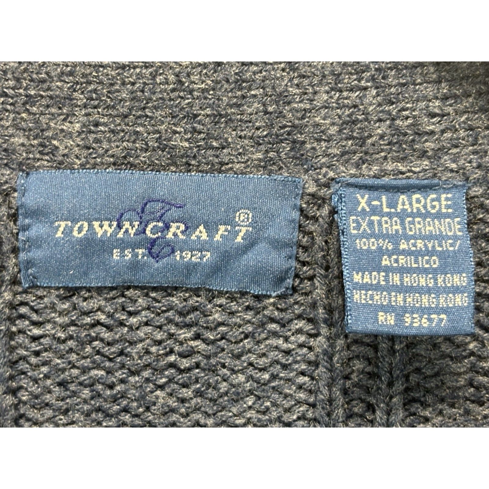 X-LARGE VINTAGE TownCraft Cardigan Sweater XL Mens Blue Cable Knit Fisherman Grunge Size US XL / EU 56 / 4 - 5 Thumbnail