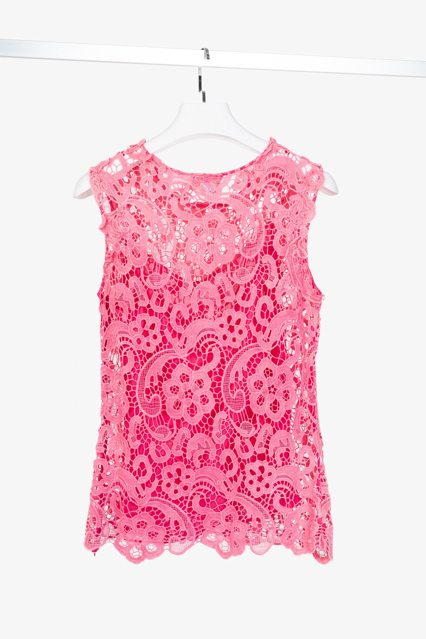 Oscar De La Renta Oscar de la Renta SS13 Runway Pink Cotton Crochet-Lace Top Size L / US 10 / IT 46 - 2 Thumbnail