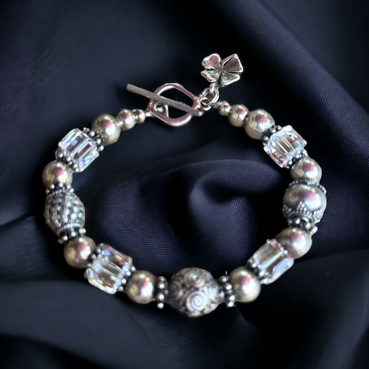 Other 925 silver bead and crystal cubes toggle bracelet Size ONE SIZE - 1 Thumbnail