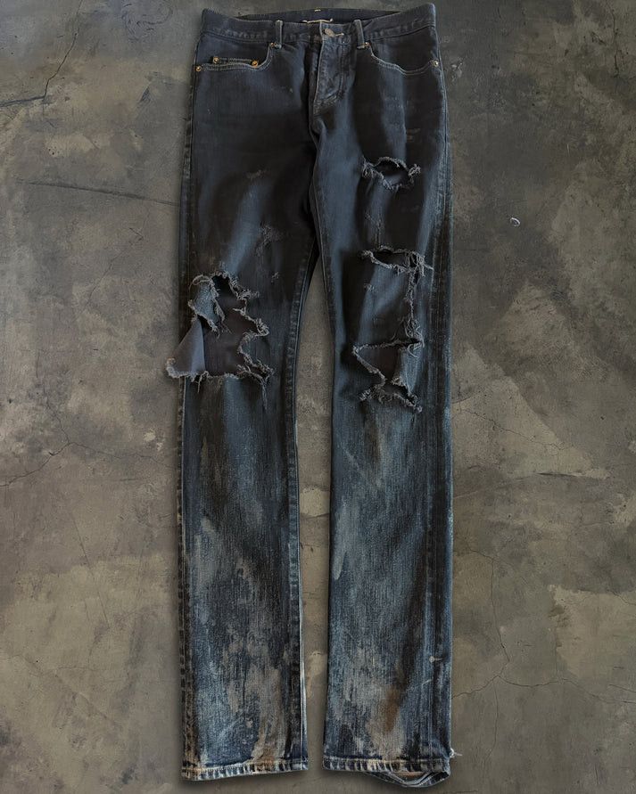 Saint Laurent Paris SAINT LAURENT FW2014 RUNWAY OIL STAIN JEANS Size US 30 / EU 46 - 1 Thumbnail