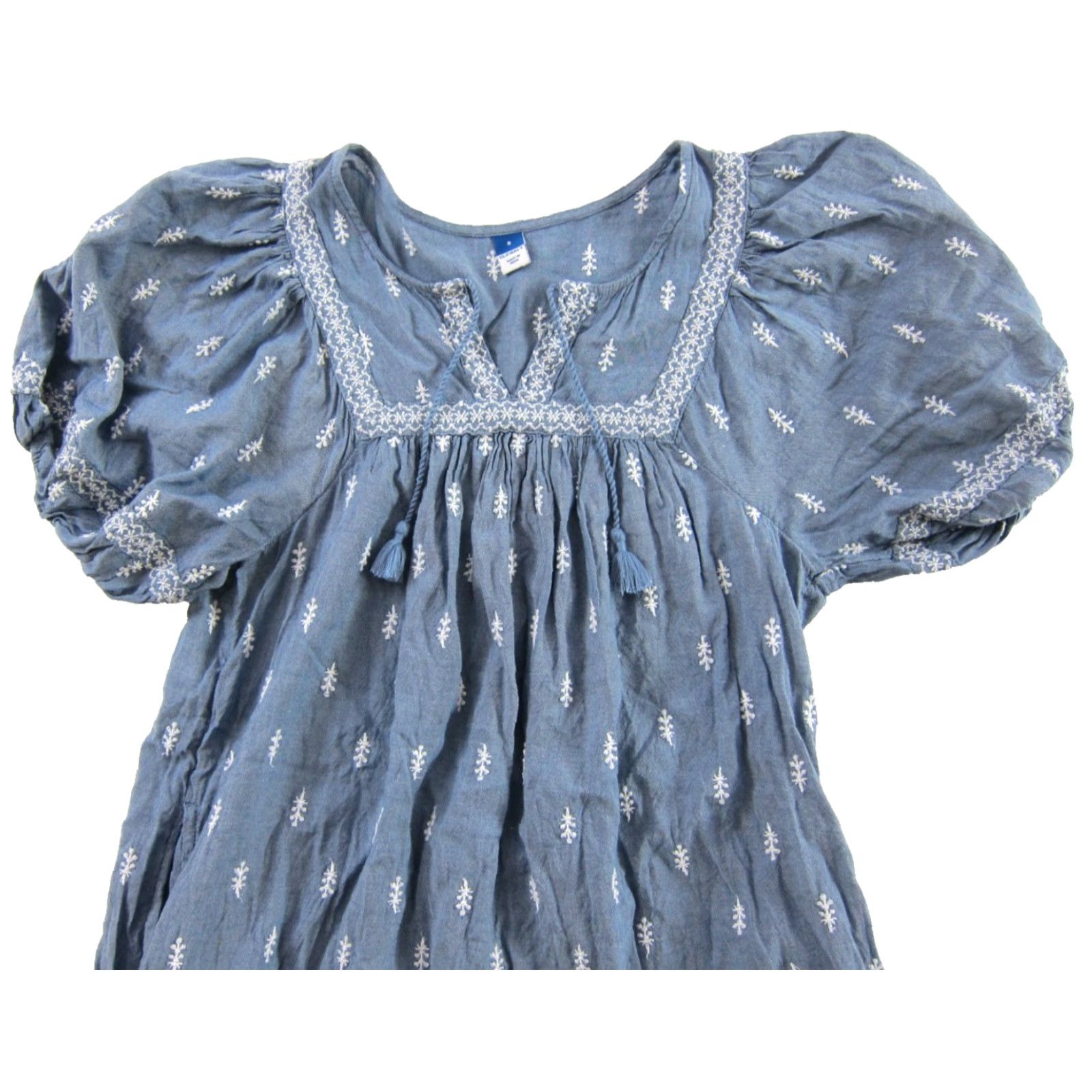 Old Navy Old Navy Smock Dress Shirt Womens S Blue Embroidered Pocket Short Sleeve Cotton Rayon Dress Smock Size 28" / US 6 / IT 42 - 4 Thumbnail