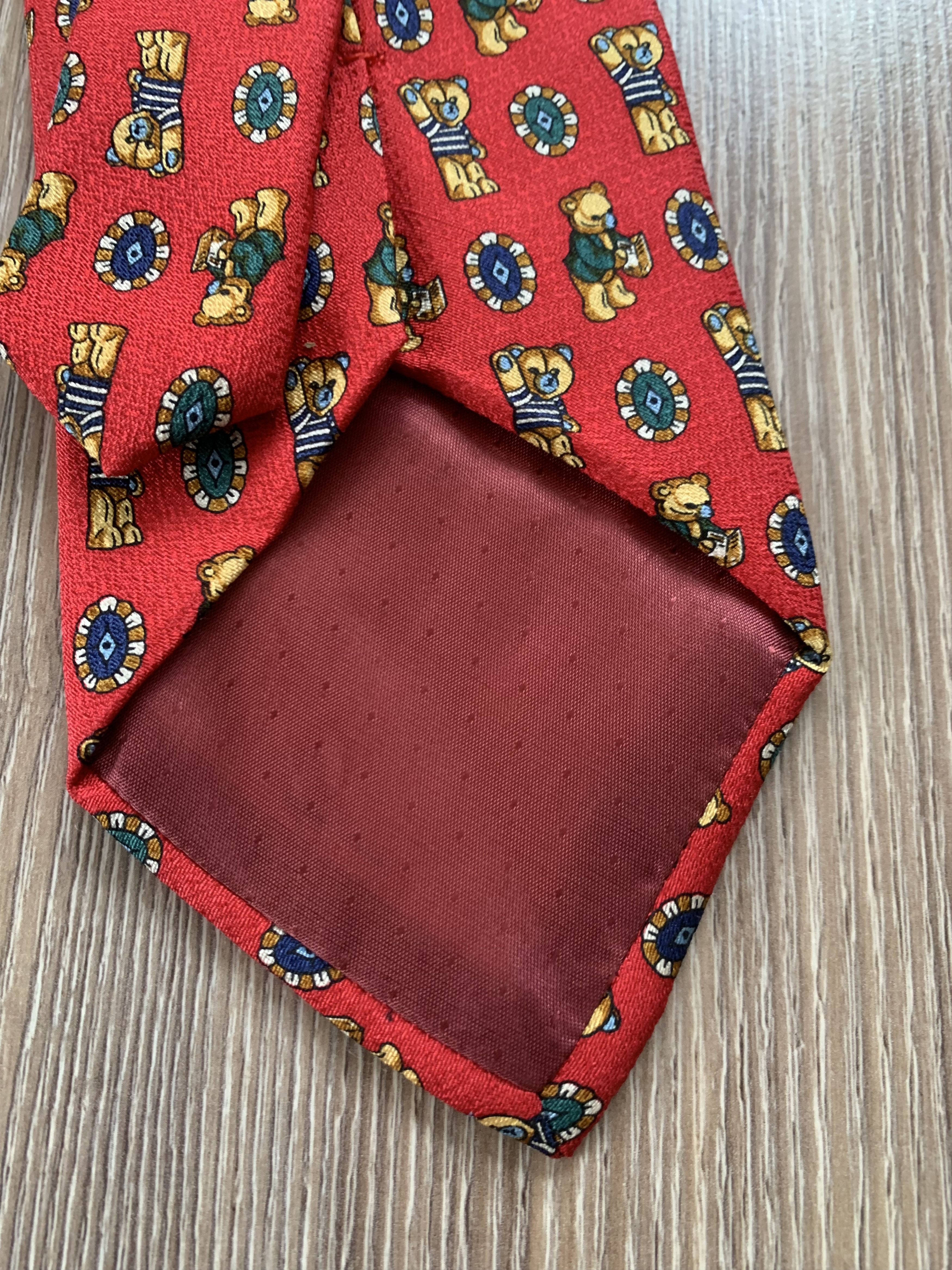 Other Angelo Litrico Red Vintage Bear Printed Silk Tie Size ONE SIZE - 7 Thumbnail