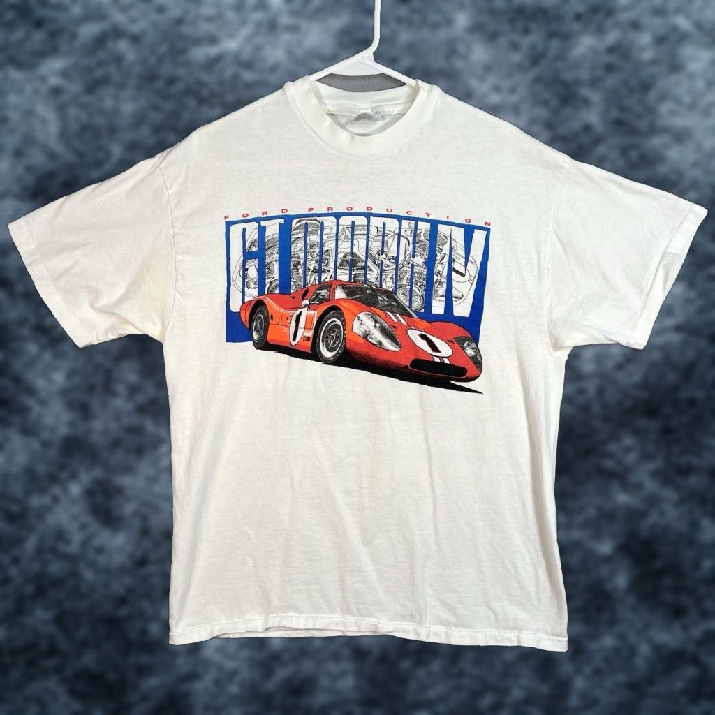 Hanes VINTAGE 1990s Ford GT40 Mark IV Le Mans Racing Car T Shirt Adult Large White Mens Graphic Tee Sportswear Size US L / EU 52-54 / 3 - 1 Thumbnail