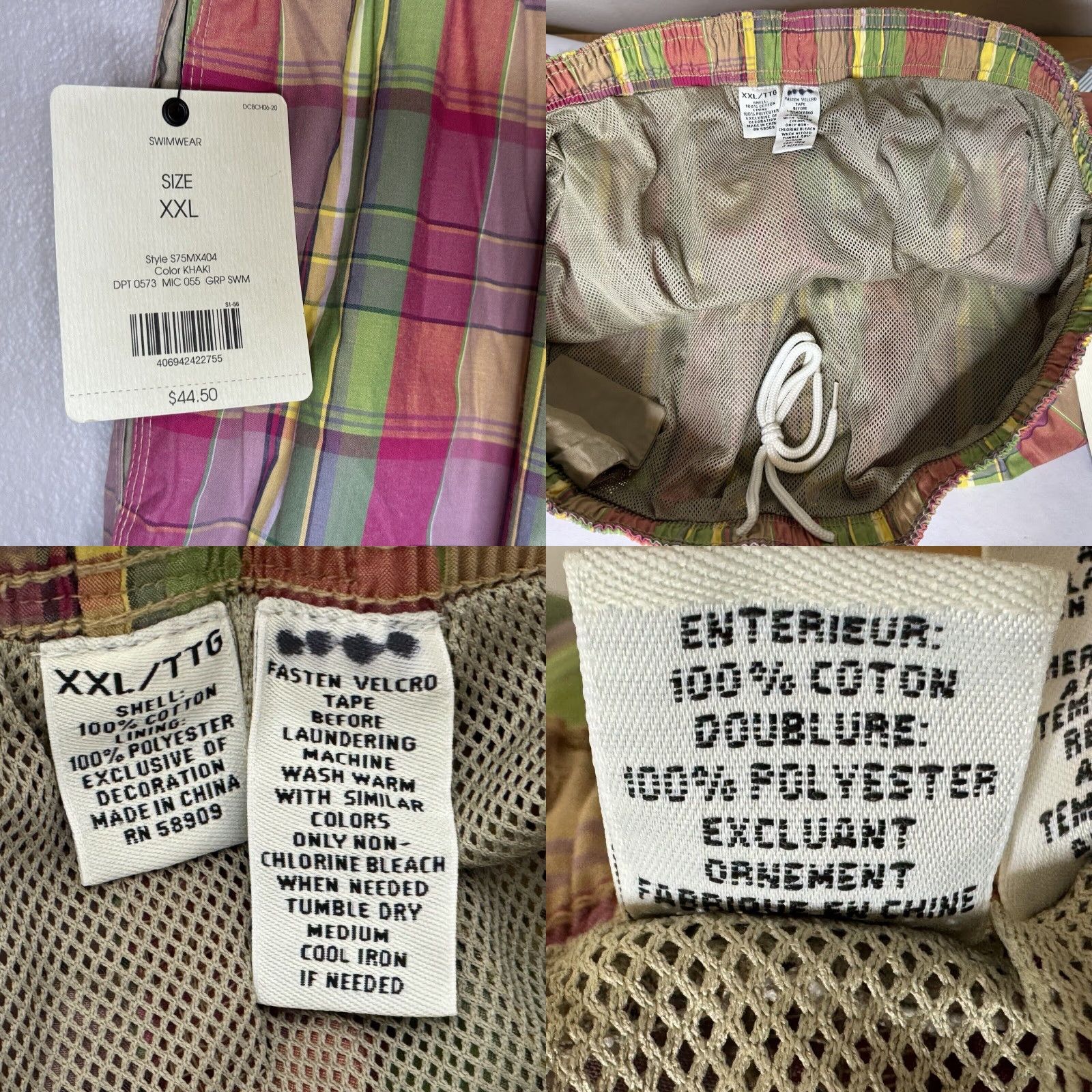 Cremieux Cremieux Mens Swim Trunks XXL Elastic Drawstring Waist Pockets Plaid Beach Colorful New Size ONE SIZE - 8 Thumbnail