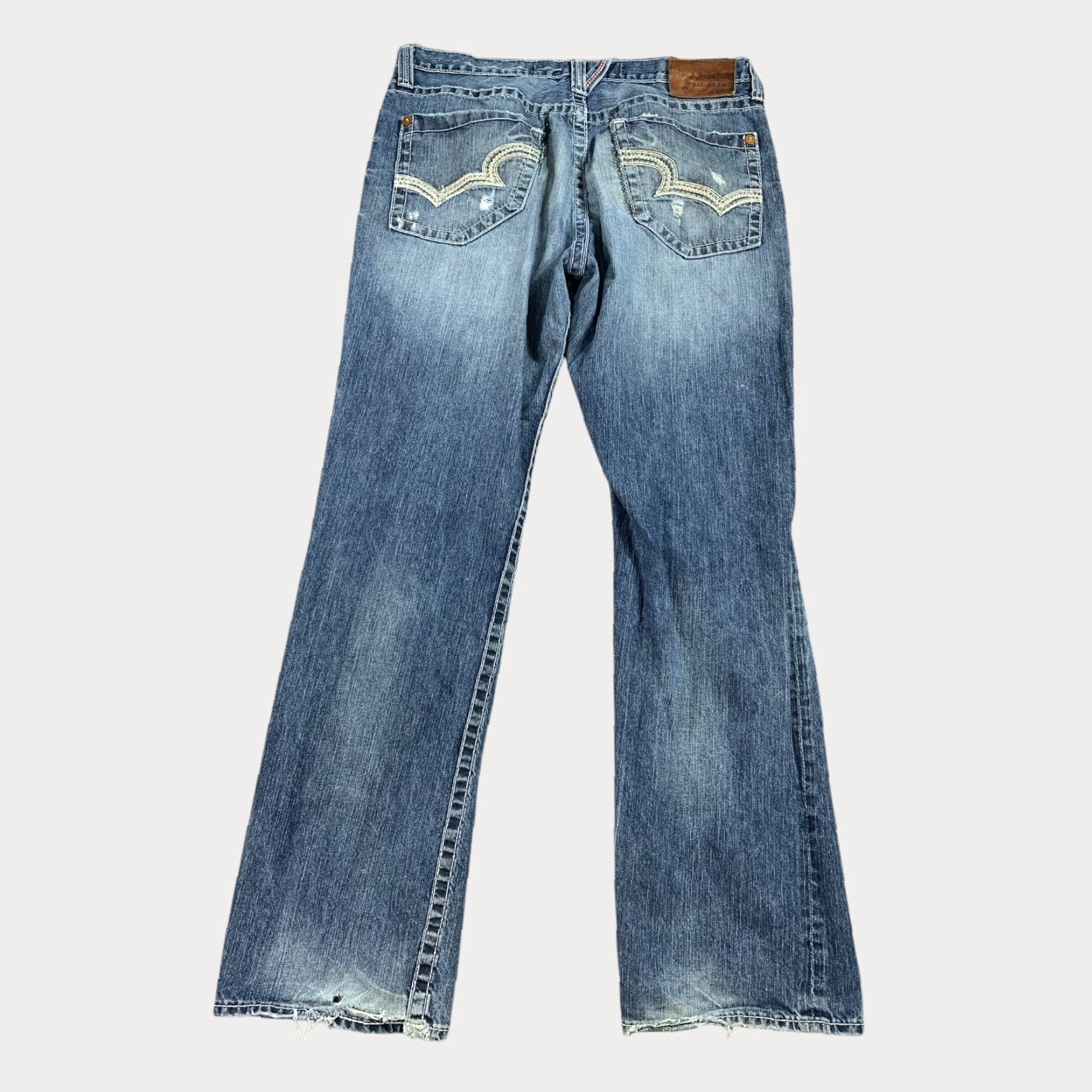 Big Star Jeans Mens 36x32 Blue Voyager Straight Relaxed Distressed Whiskered Jeans Shirt?