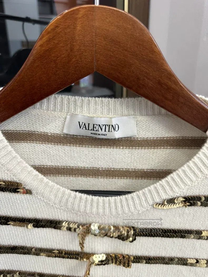 Valentino Valentino White gold sequin striped mother-of-the-row swea Size S / US 4 / IT 40 - 3 Thumbnail