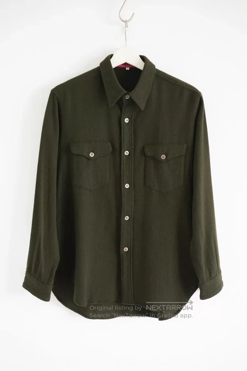 Yohji Yamamoto Yohji Yamamoto Navy Red Label Dark Green Wool Shirt Size US M / EU 48-50 / 2 - 1 Thumbnail