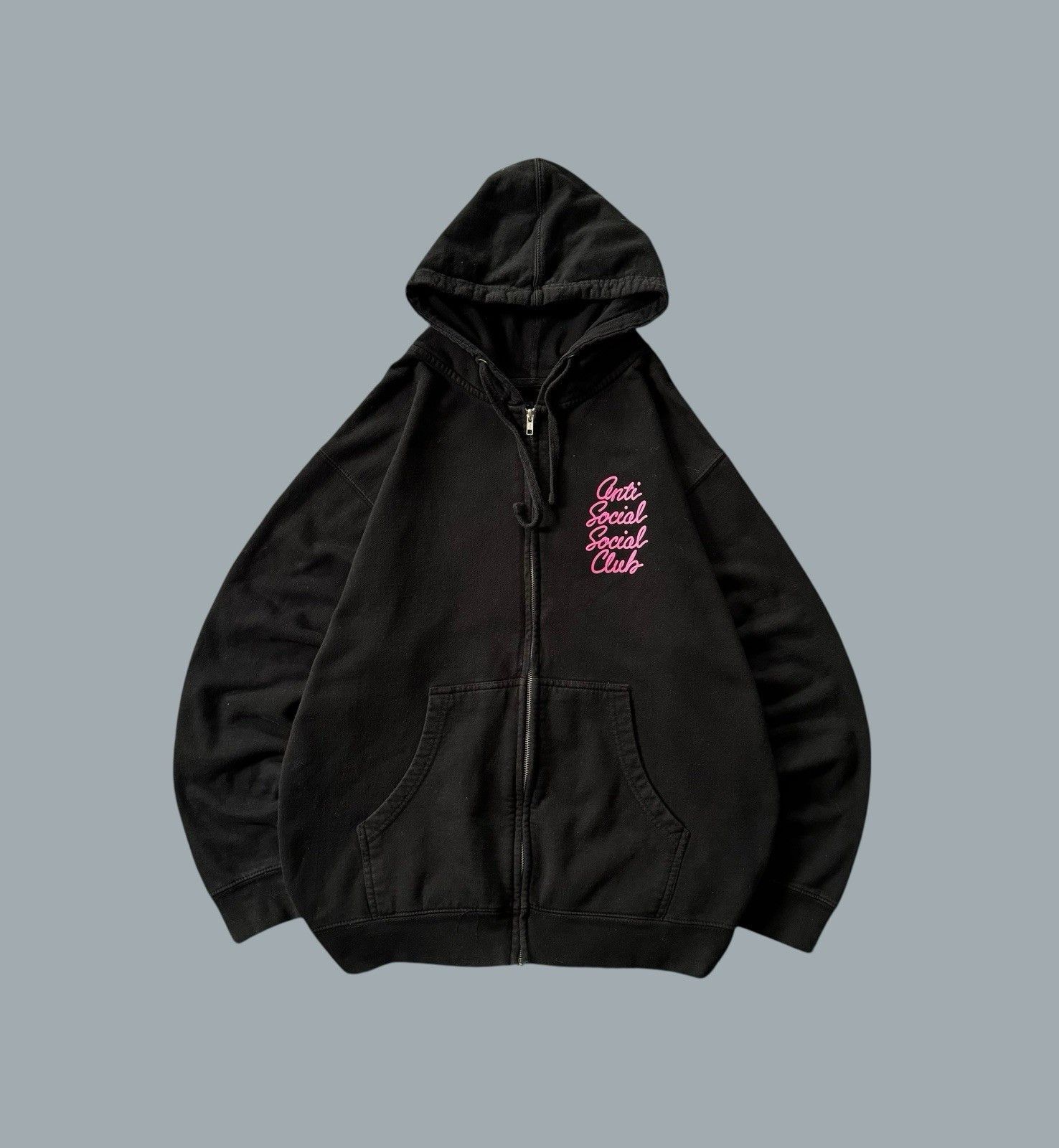 Anti Social Social Club Zip Hoodie Black Pink Logo