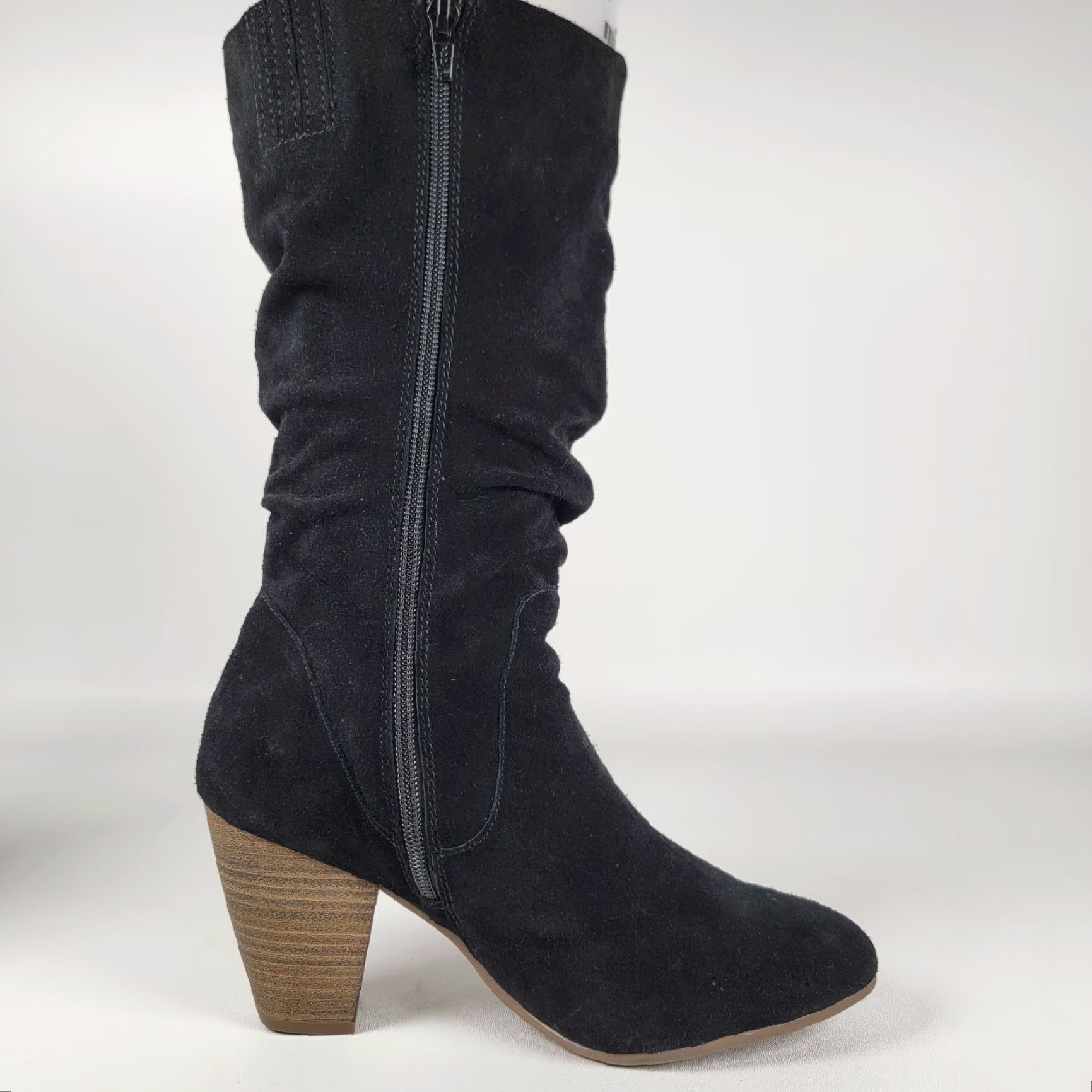Vintage SONOMA Black Suede Boots Women Size 9 M Mid-Calf Zip Closed Toe Block Heel Chukka Winter Casual Shoes Size US 9 / IT 39 - 6 Thumbnail