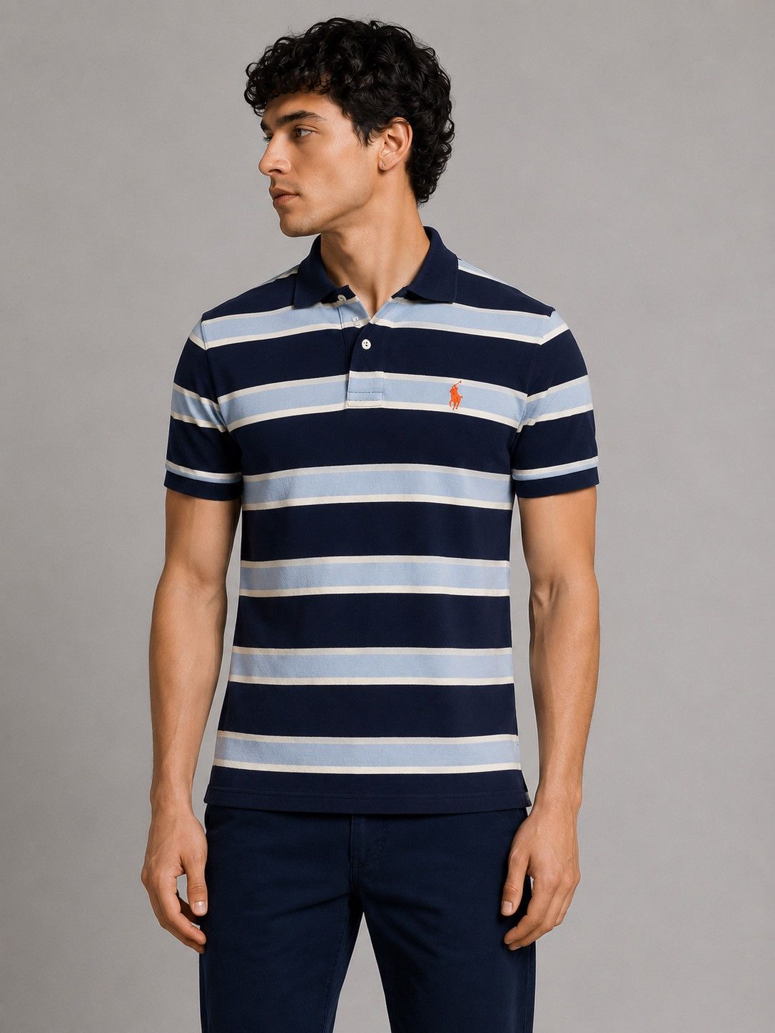 Polo Ralph Lauren Polo Ralph Lauren Striped Polo Navy Blue Size M Size US L / EU 52-54 / 3 - 1 Thumbnail