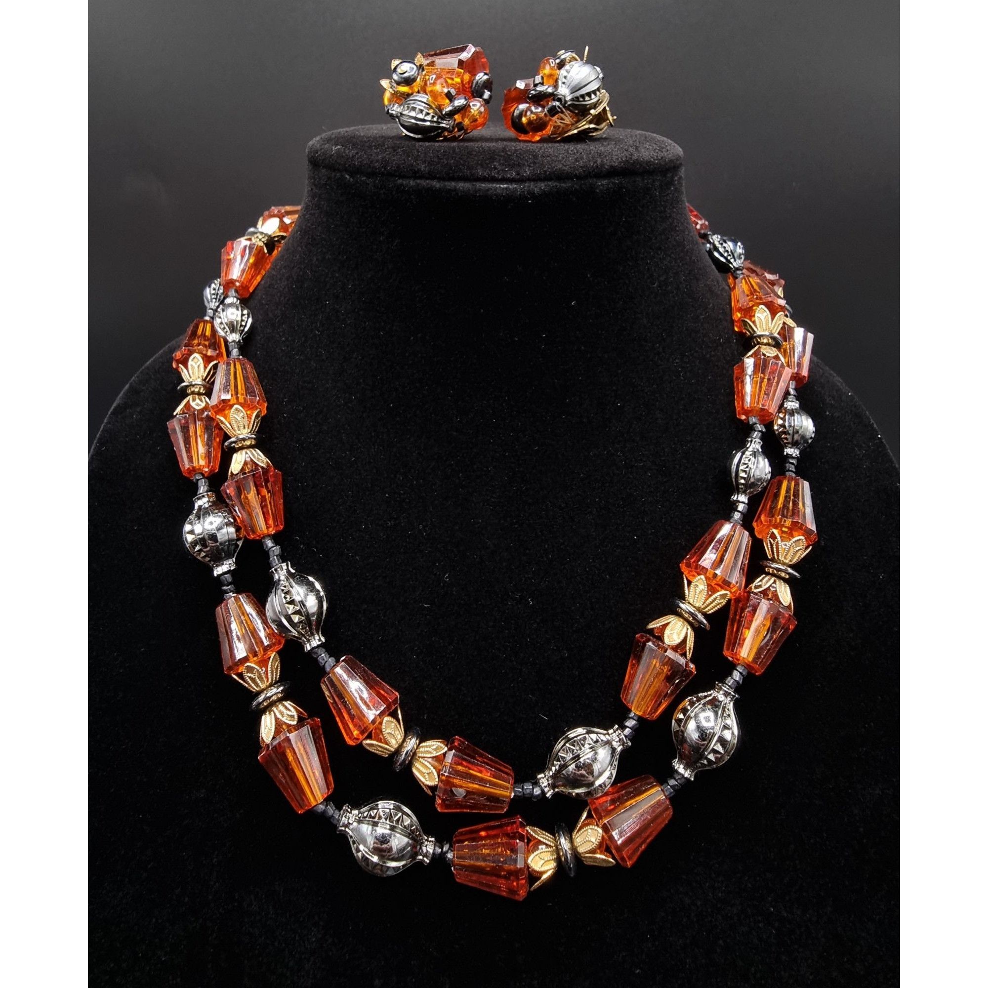Vintage Vintage West Germany Signed Amber Glass & Gold-Tone Bead Nec Size ONE SIZE - 1 Thumbnail