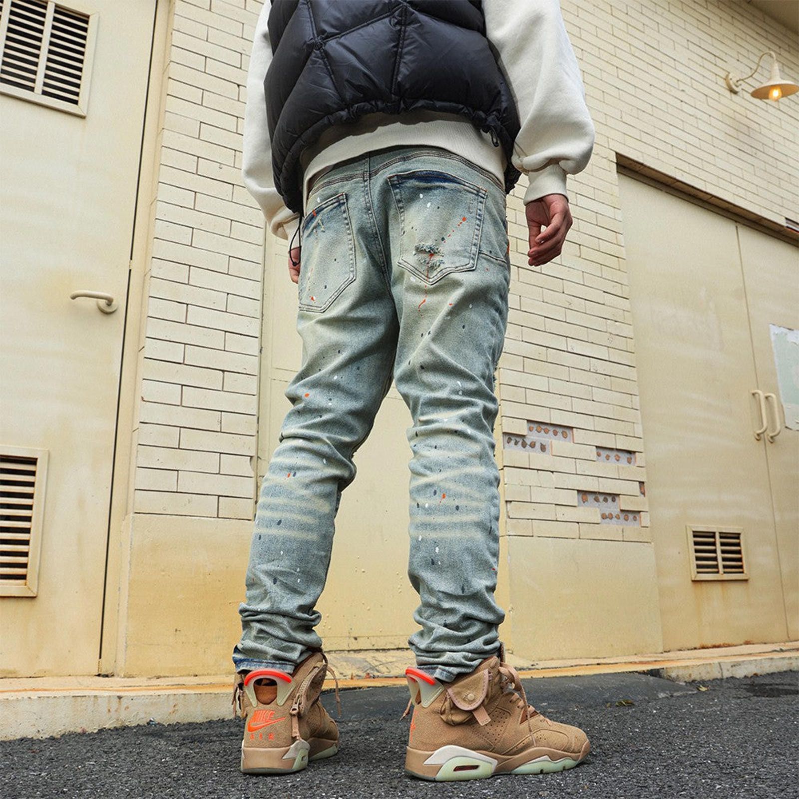 Jean Slim Fit Patch Jeans – Speckled Wash, Wrinkled Detail Size US 32 / EU 48 - 4 Thumbnail