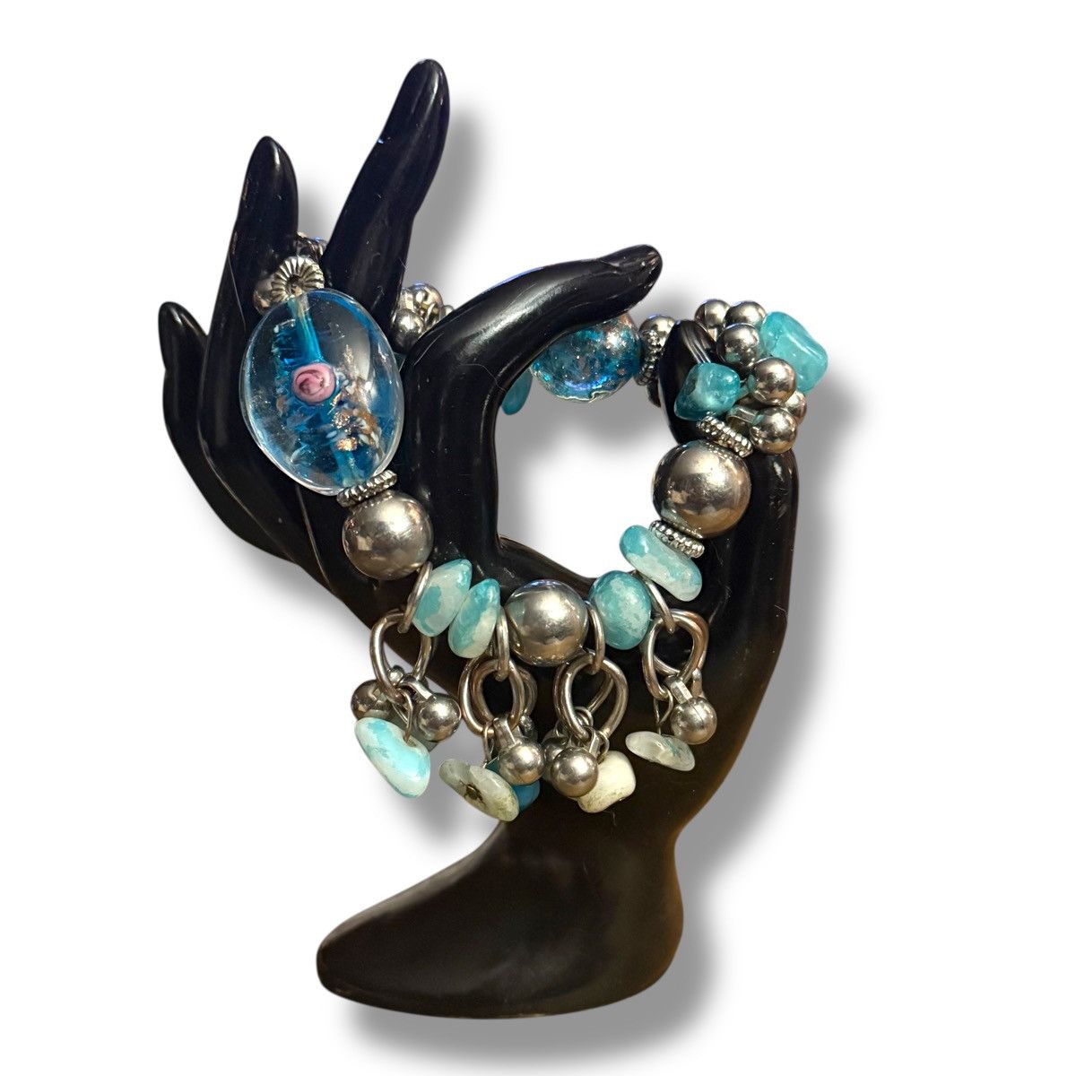 Vintage Vintage chunky Murano glass and blue agate stretch bracelet Size ONE SIZE - 2 Thumbnail