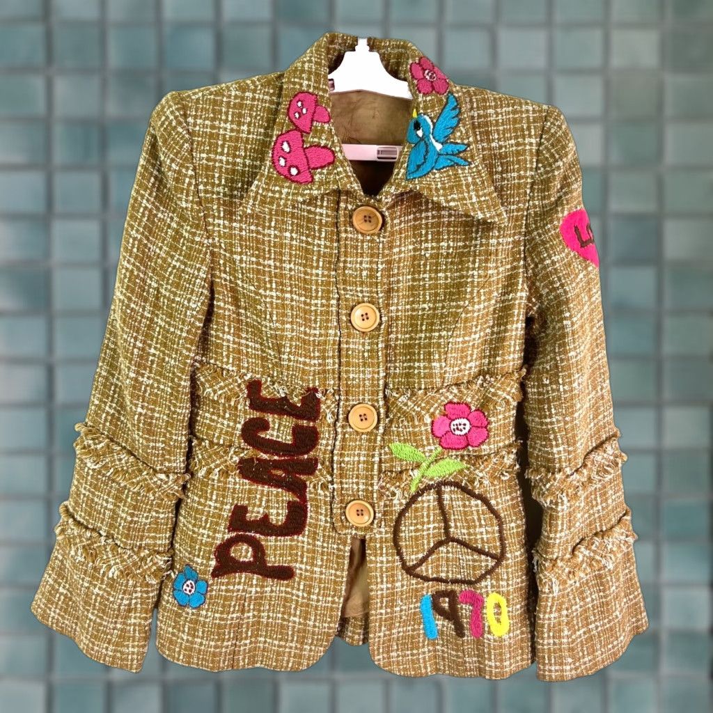 Vintage VINTAGE 70'S Peace Love Shrooms Dagger Collar Jacket Womens S/M Way Cool Tan Jazz Size S / US 4 / IT 40 - 1 Thumbnail