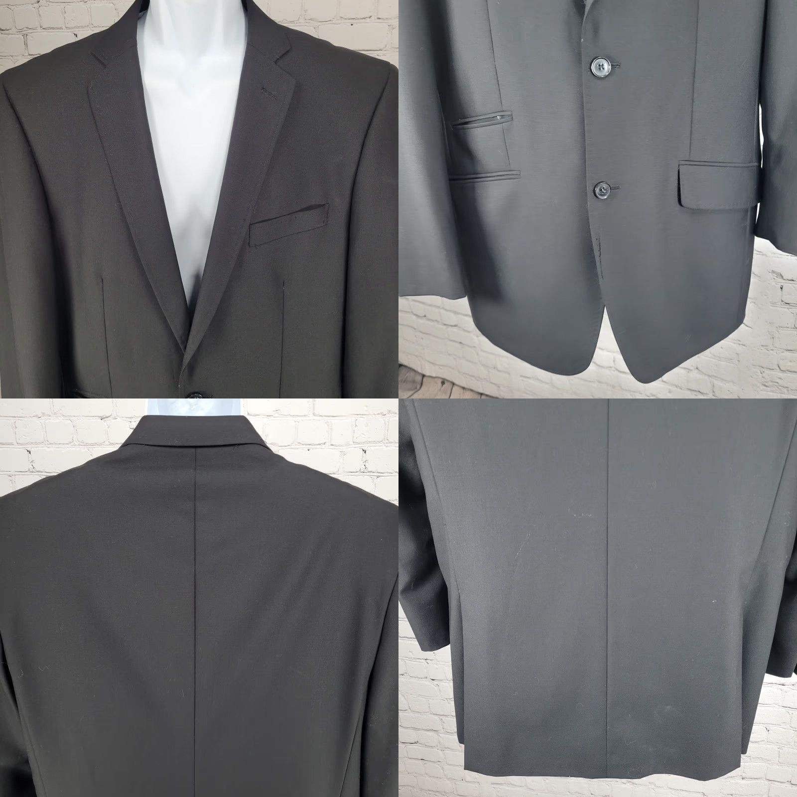 Doublet VINTAGE Bachrach Black 100% Wool 3 Button Double Vented Notch Blazer Sport Coat 42L Size 42R - 8 Thumbnail