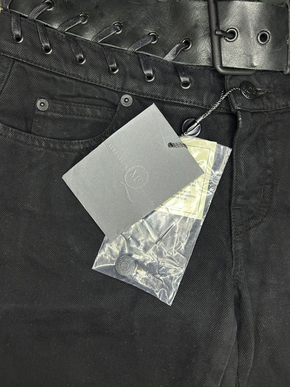 McQ Alexander McQueen 00s Leather Belted Jeans Size 26" / US 2 / IT 38 - 12 Thumbnail