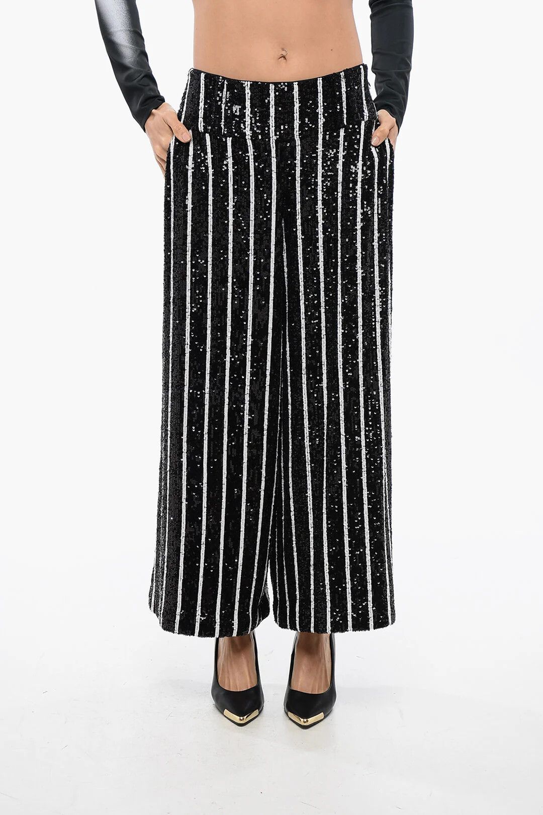 Balmain og1mm0326 High-Waisted Striped Trousers in White & Black Size 26" / US 2 / IT 38 - 1 Thumbnail