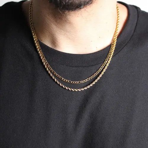Jewelry Gold 3mm Figaro & Rope Chain Set Size ONE SIZE - 6 Thumbnail