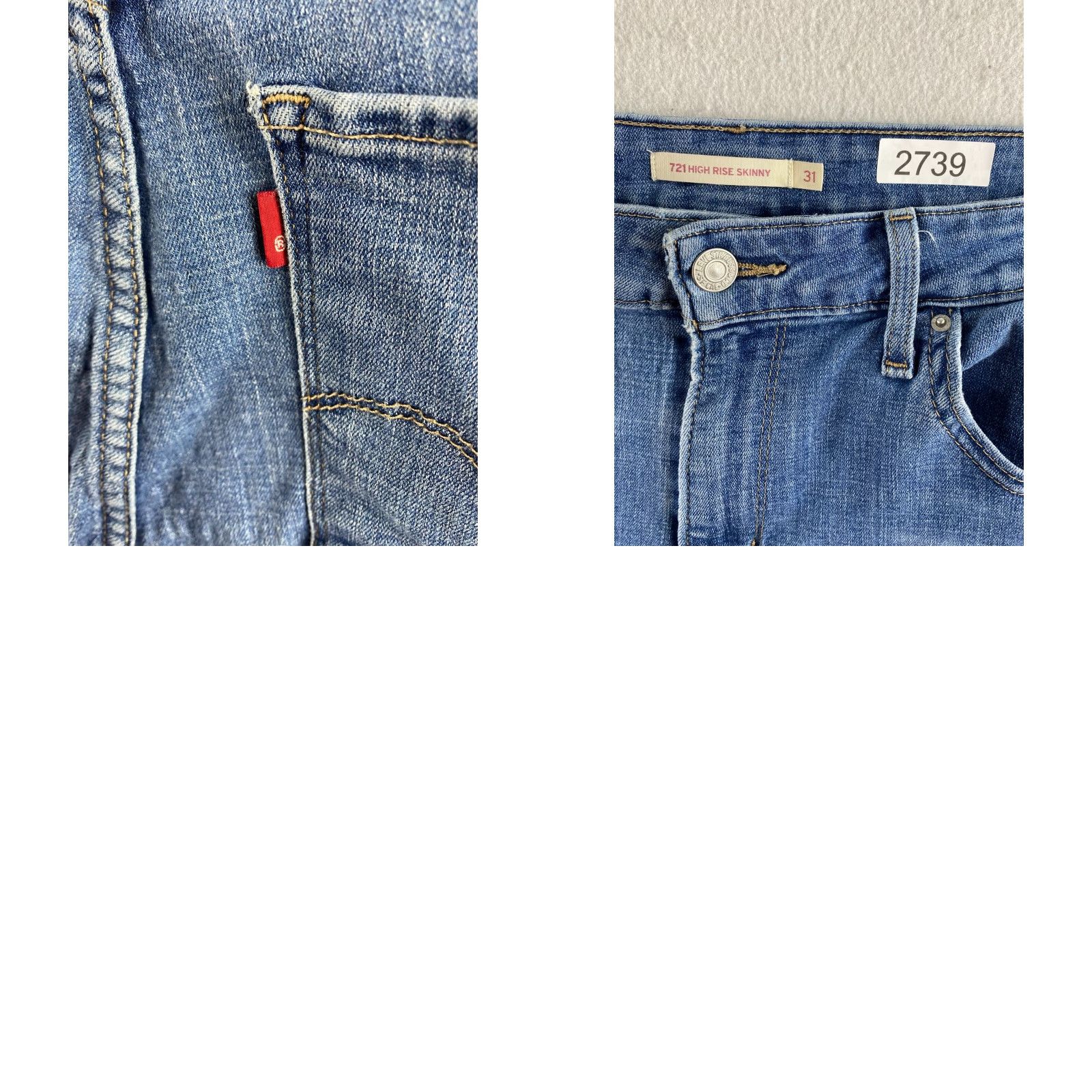 Levi's VINTAGE Levis 721 Jeans Womens 31 High Rise Skinny Distressed Stretch Denim Blue Casual Size 24" / US 00 / IT 34 - 11 Thumbnail