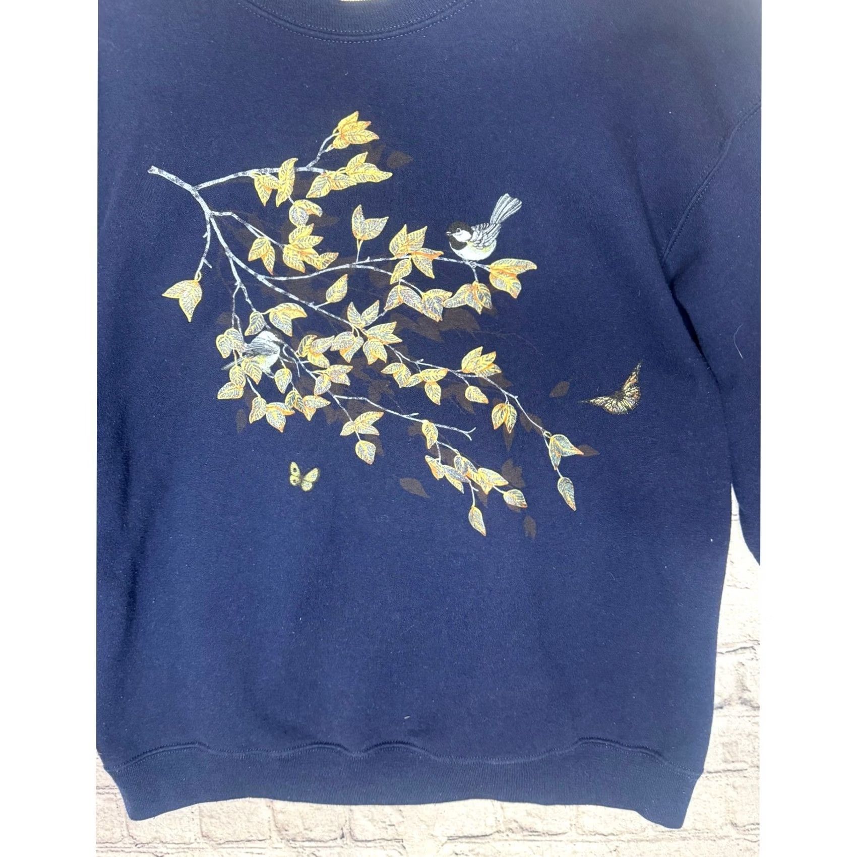 Jerzees JERZEES Shirt Womens L Blue Navy Bird Tree Print Sweatshirt LGG Size L / US 10 / IT 46 - 2 Thumbnail