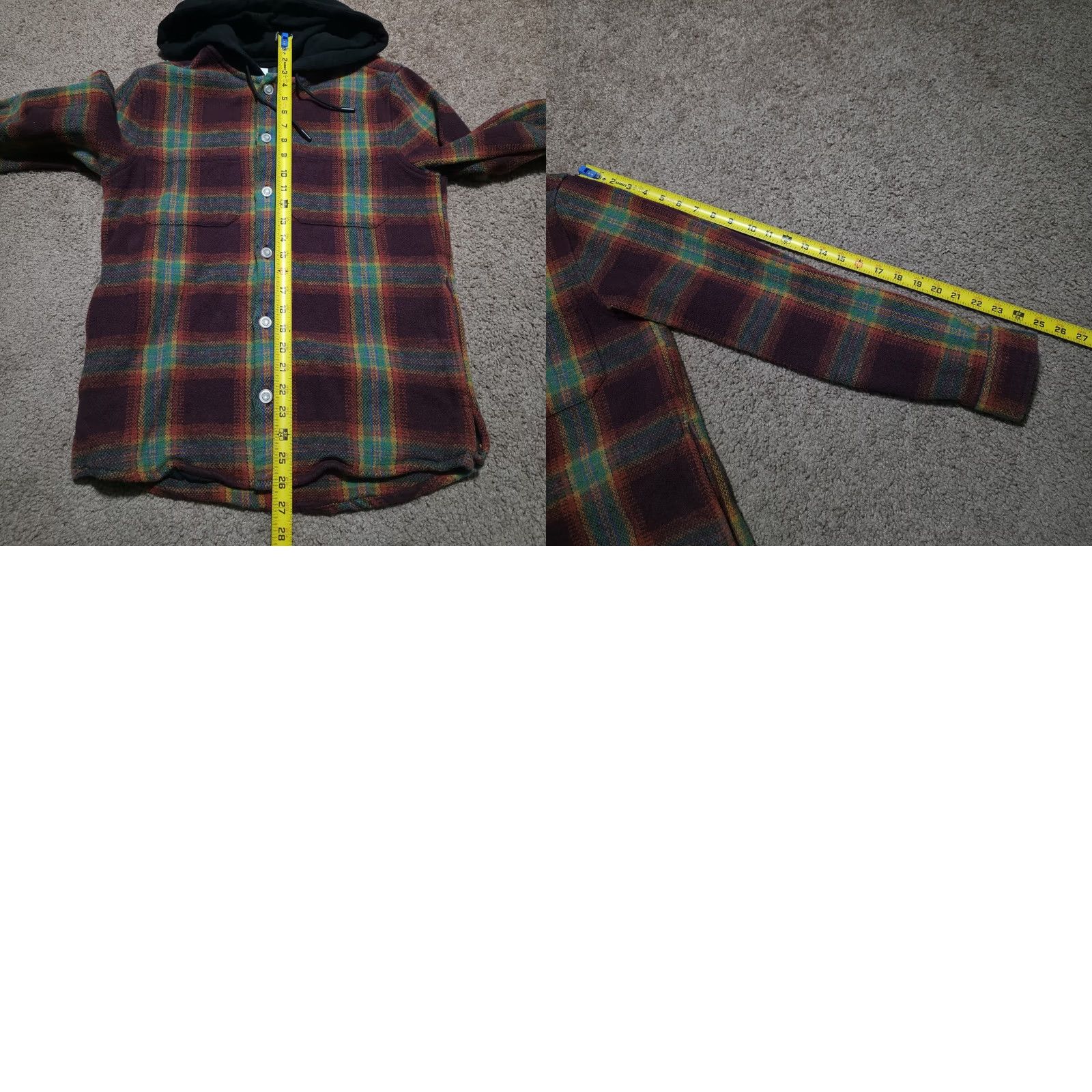 Topman Topman Thick Flannel Hooded Button Up Jacket Shacket Mens Small Multicolor Plaid Pattern Size US S / EU 44-46 / 1 - 8 Thumbnail