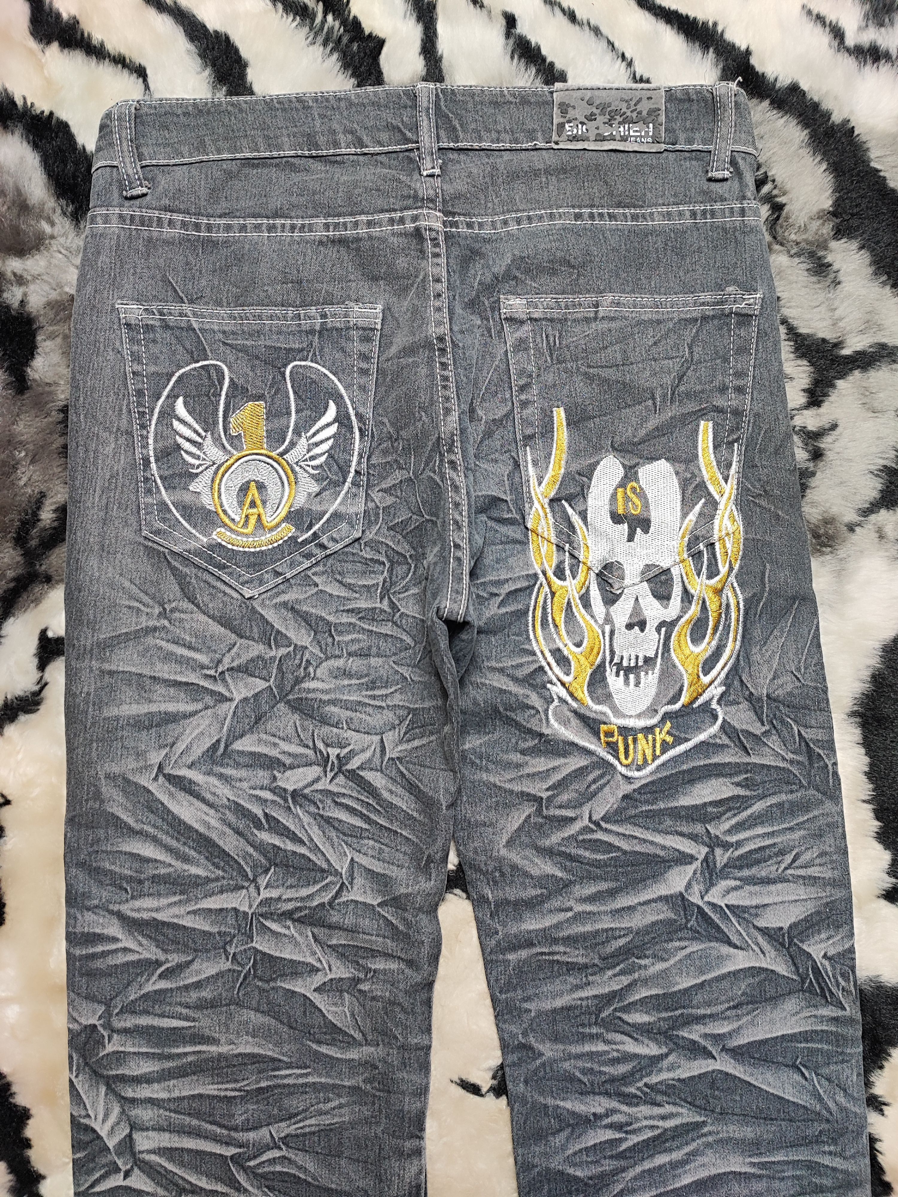 Affliction × Japanese Brand Skull Punk Embroidered Denim Jeans Size US 30 / EU 46 - 9 Thumbnail