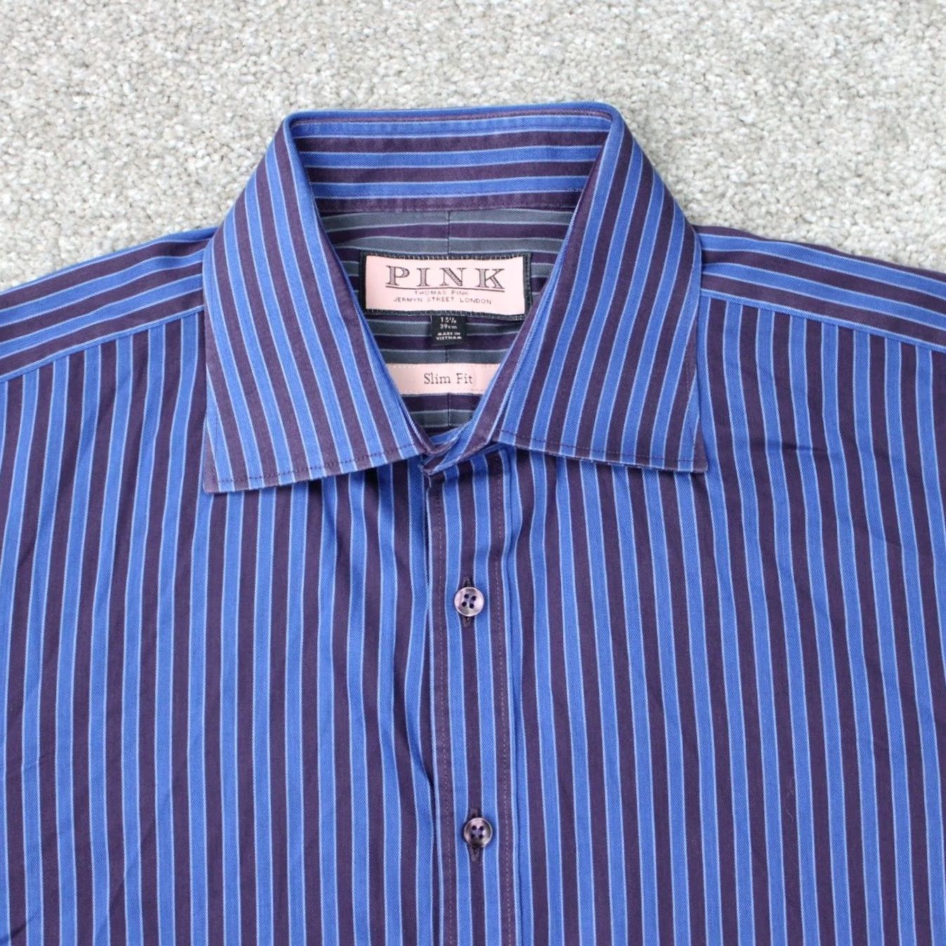 Pinko Thomas Pink Dress Shirt Mens 15 1/2 39 Blue Slim Shirt Long Sleeve Button Cuff Capable Slim Fit Size US L / EU 52-54 / 3 - 4 Thumbnail