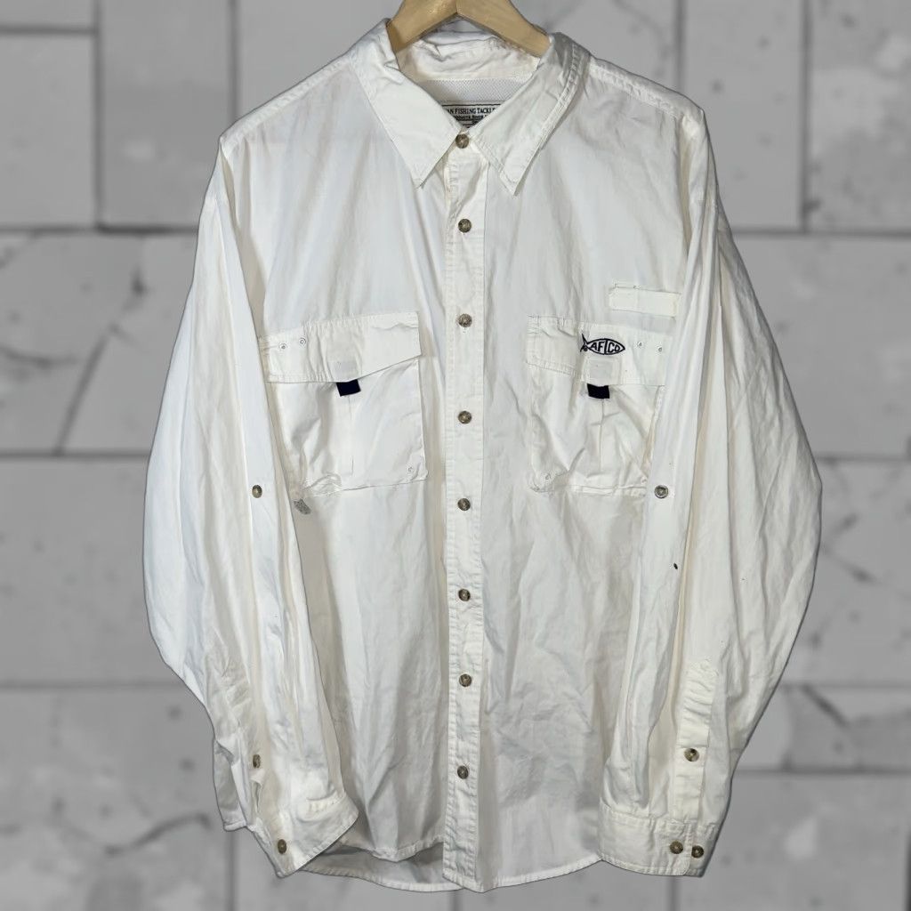 CO VINTAGE American Fishing Tackle Co VTG Vented Button-Down Fishing Shirt Mens XL White Fish Theme AFTCO Button-Up Long Sleeve Regular Fit Size US XL / EU 56 / 4 - 1 Thumbnail