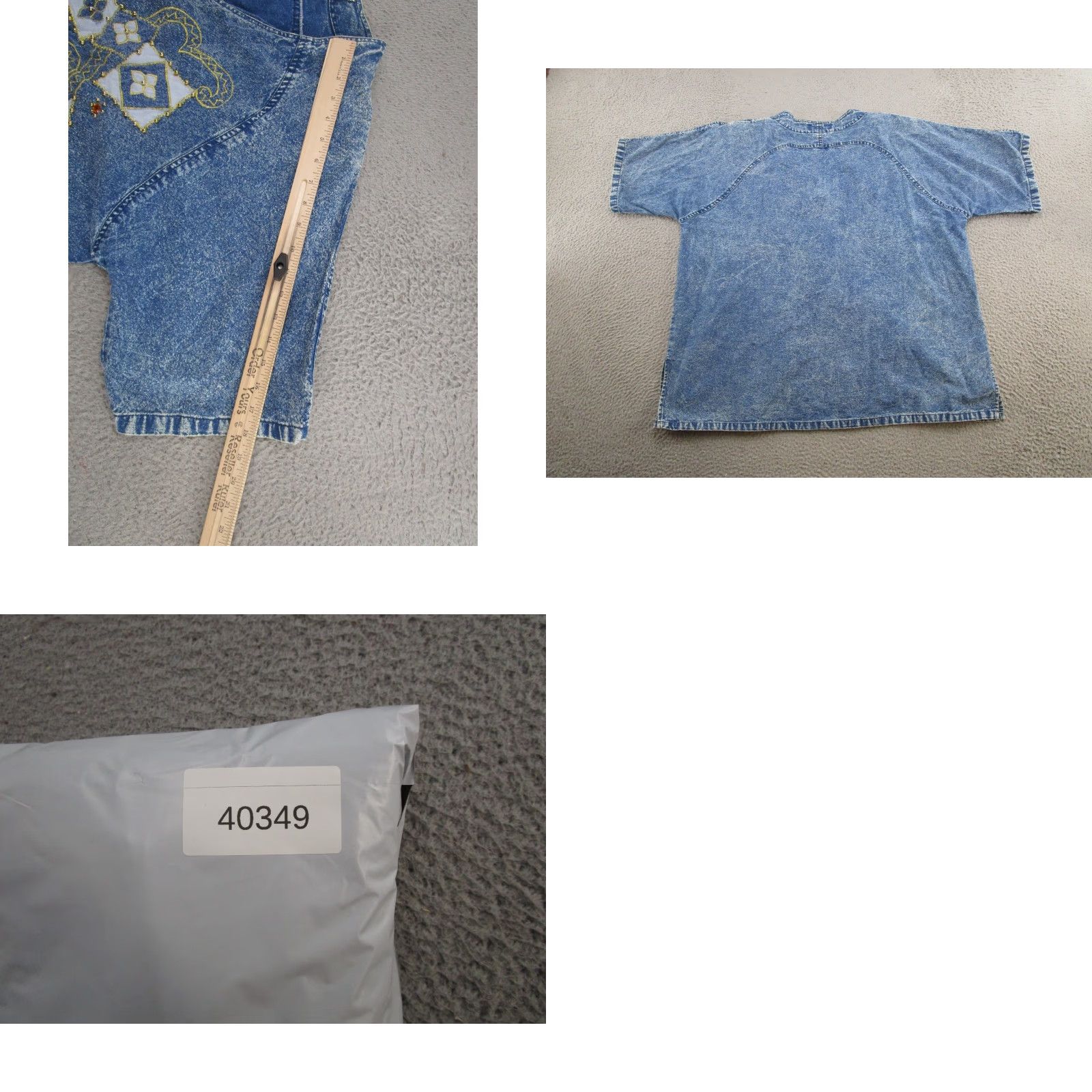 Denime VINTAGE Z Club Denim Shirt Blouse Short Sleeve Women 22-24 Blue 80s Embroidered Jeanswear Bling Jewels Shirts Womens Size 3XL / US 20-22 - 8 Thumbnail
