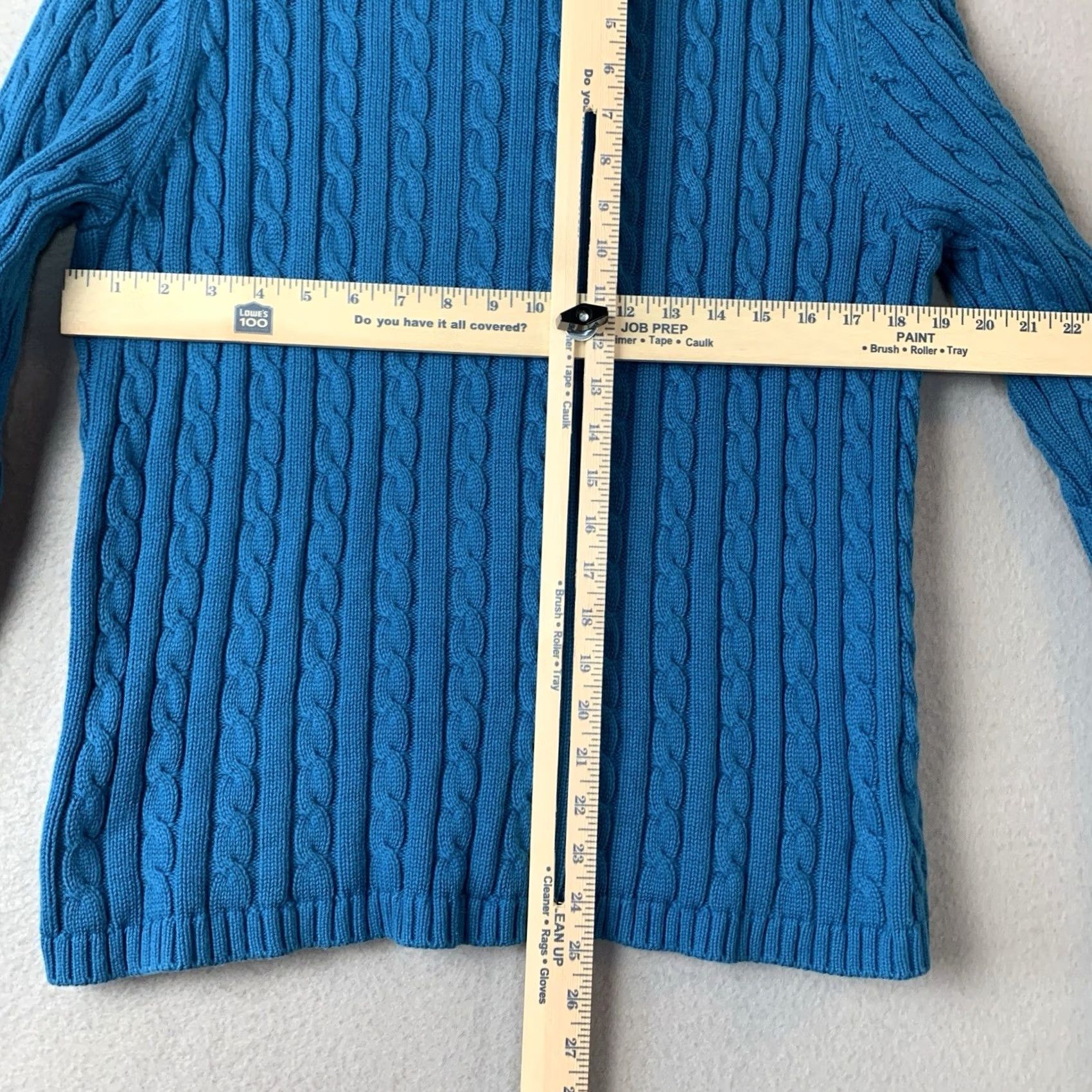 Vintage L.L. Bean Cardigan Fisherman Sweater Women XL Teal Cable Knit Full Zip Heavyweight Knit Cotton Size XL / US 12-14 / IT 48-50 - 5 Thumbnail