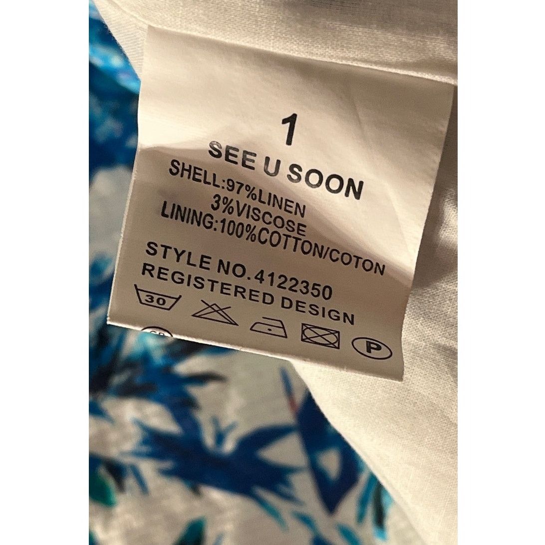 See U Soon Blue Floral Linen Blend Jacket - Size: 1