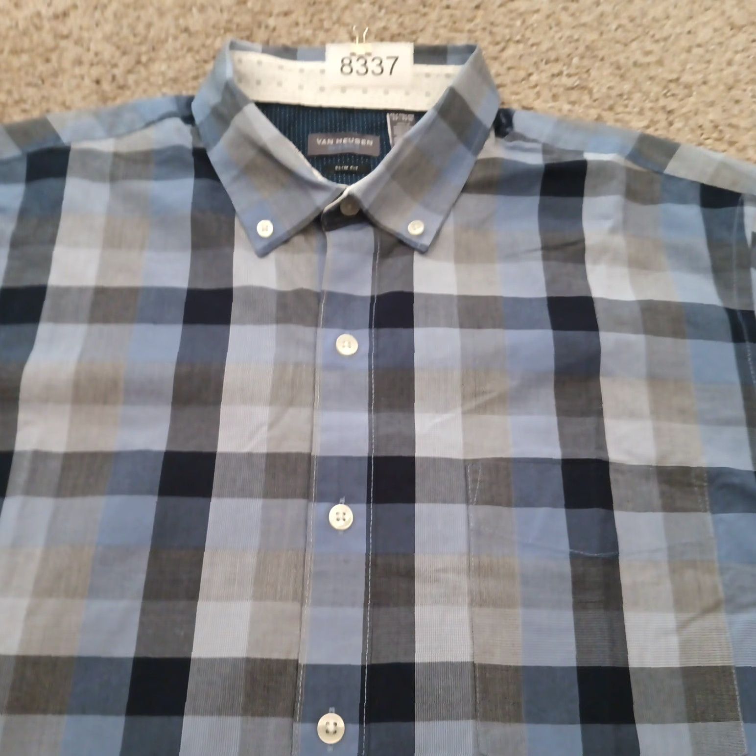 Van Heusen Van Heusen Shirt Mens XL Slim Blue Plaid Long Sleeve Button-Down Cotton Blend Size US XL / EU 56 / 4 - 2 Thumbnail