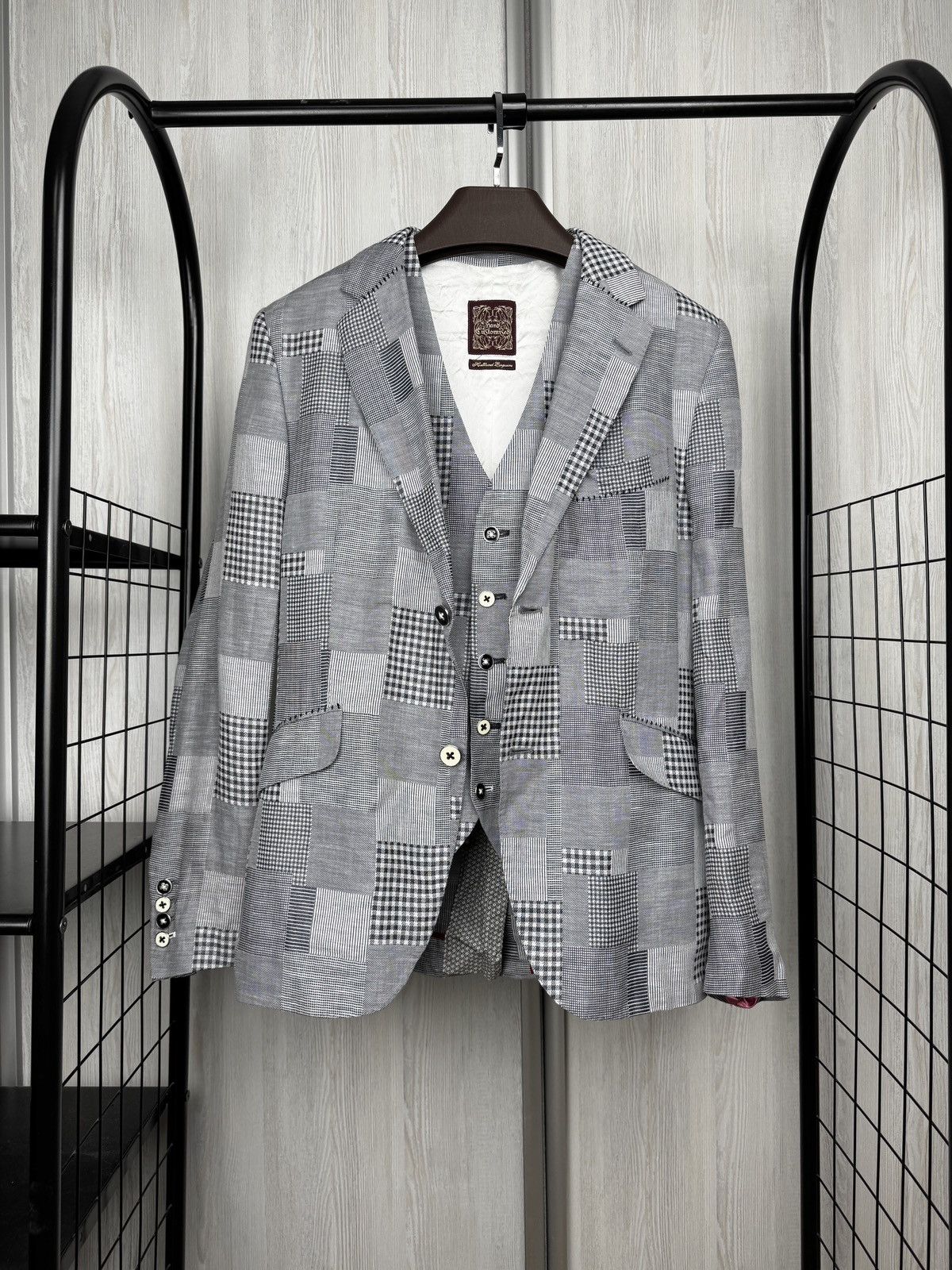 Other Holland Esquire Patchwork Cotton Linen Blazer Vest Set Suit Size 38R - 1 Thumbnail