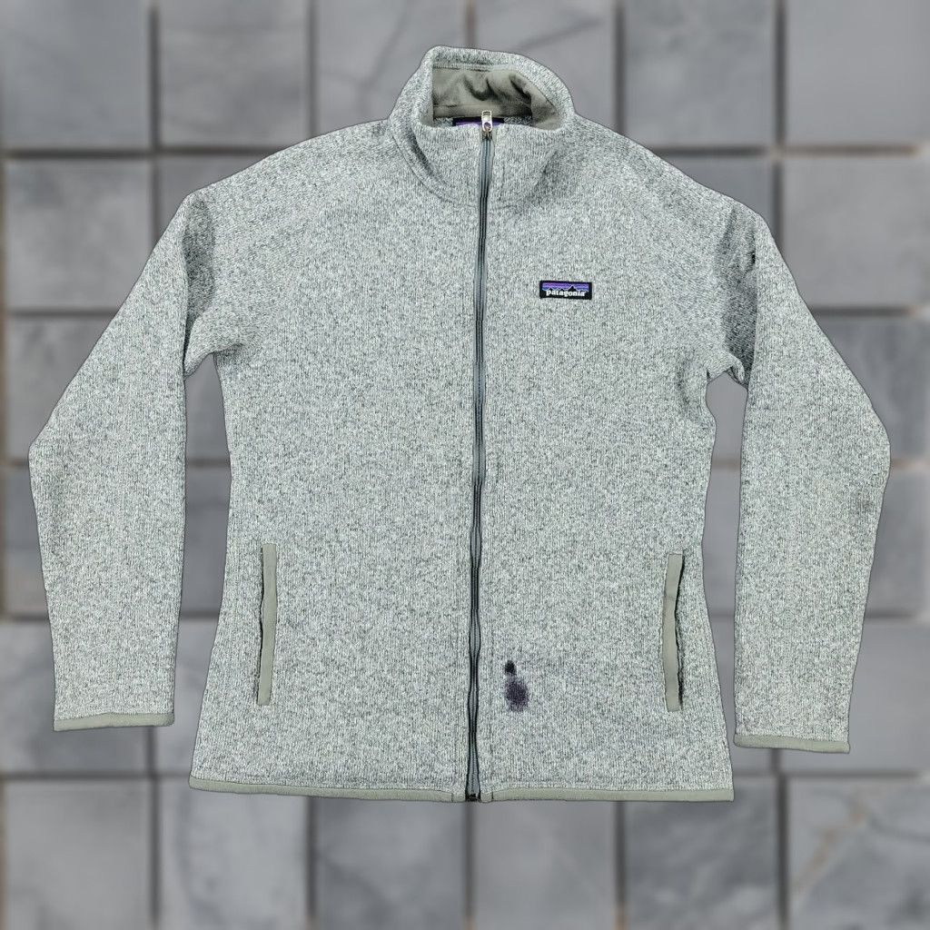 Patagonia Jacket Women Medium Gray Full Zip Knit Patch Logo Pockets Long Sleeve