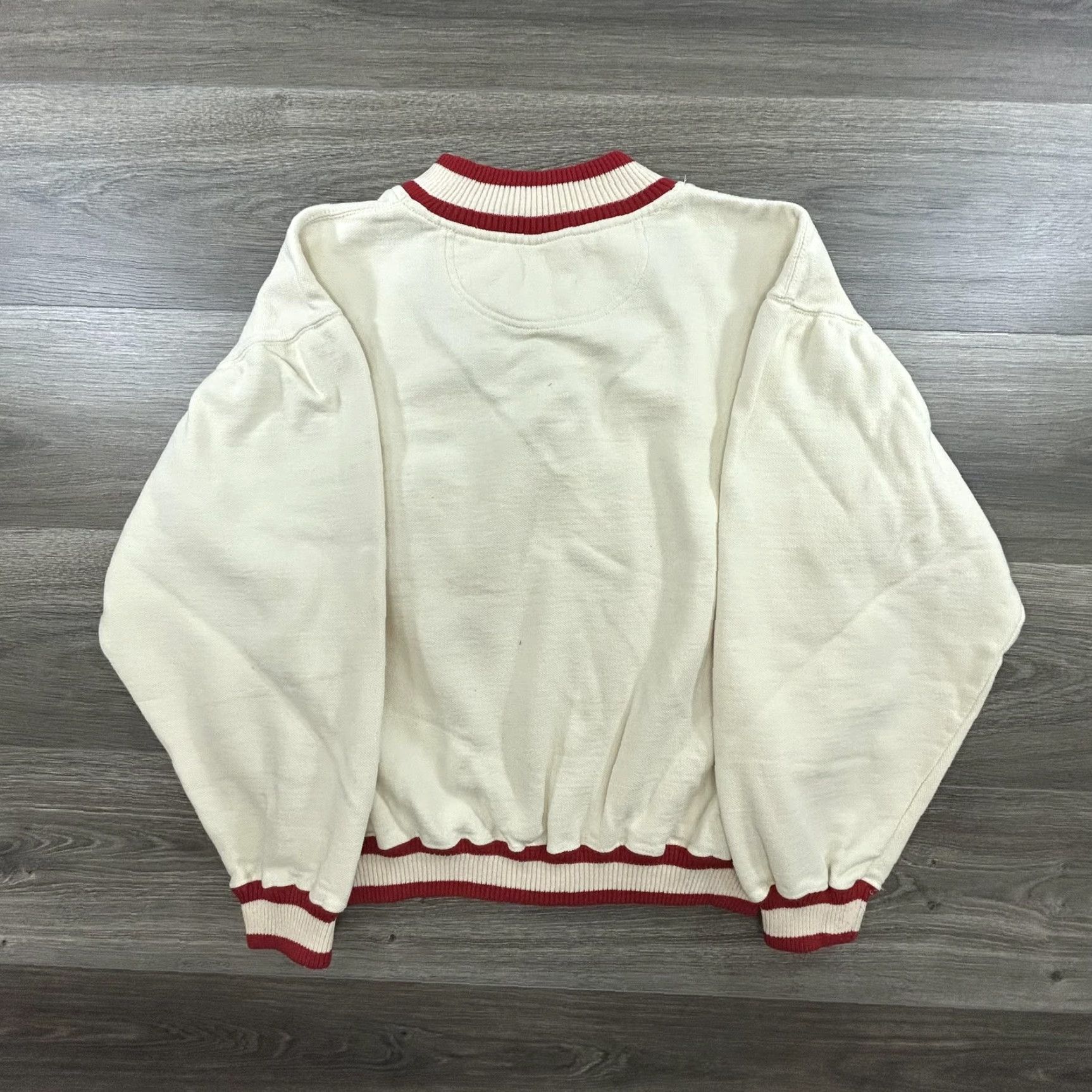 Vintage VINTAGE Alaska Sweater Mens Medium White Red V-Neck Pullover BAC Premier 90s Knit Cotton Polyester Solid Embroidered ALASKA Size US M / EU 48-50 / 2 - 2 Thumbnail